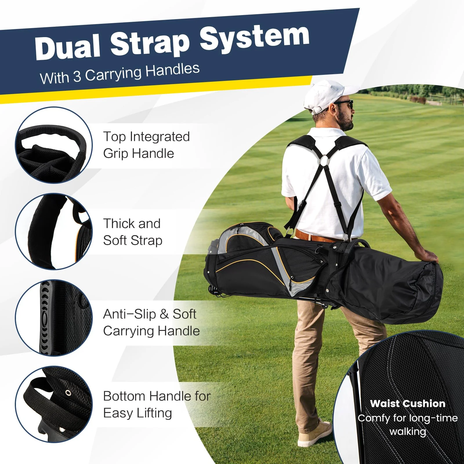 Goplus Golf Stand Bag, Golf Club Bag 8 Way Top Dividers - Image 6