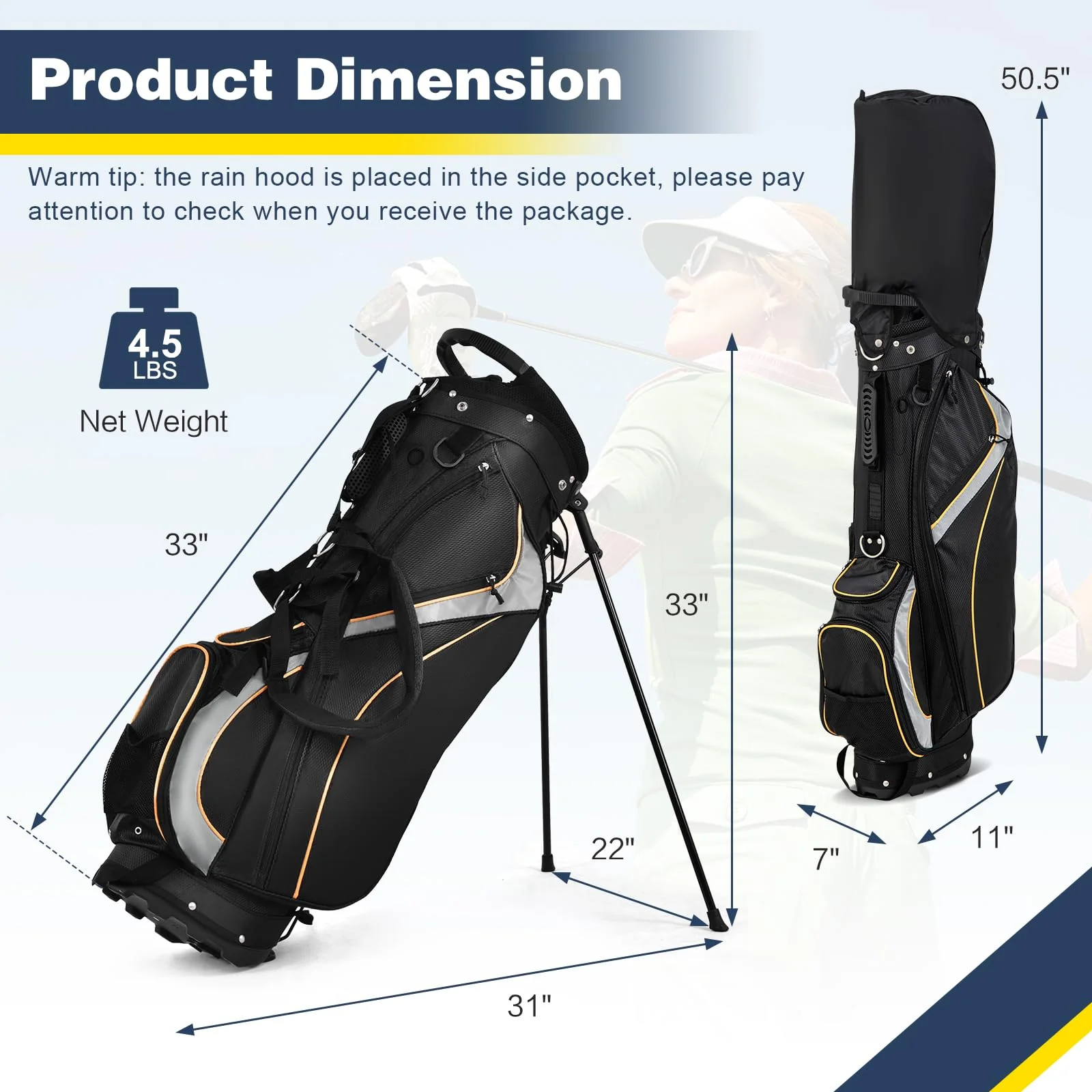 Goplus Golf Stand Bag, Golf Club Bag 8 Way Top Dividers - Image 7
