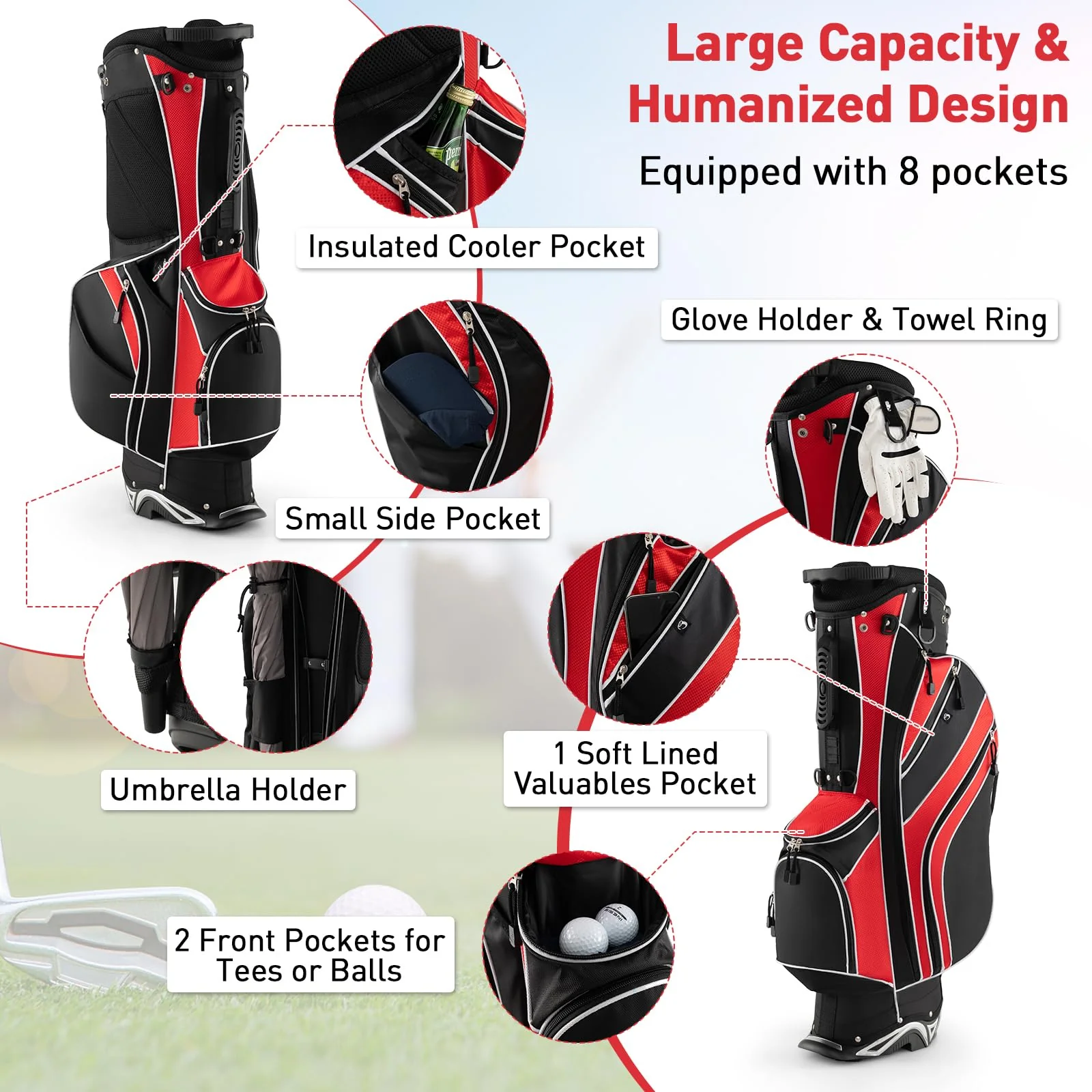 Goplus Golf Stand Bag, Lightweight Golf Club Bag - Image 2
