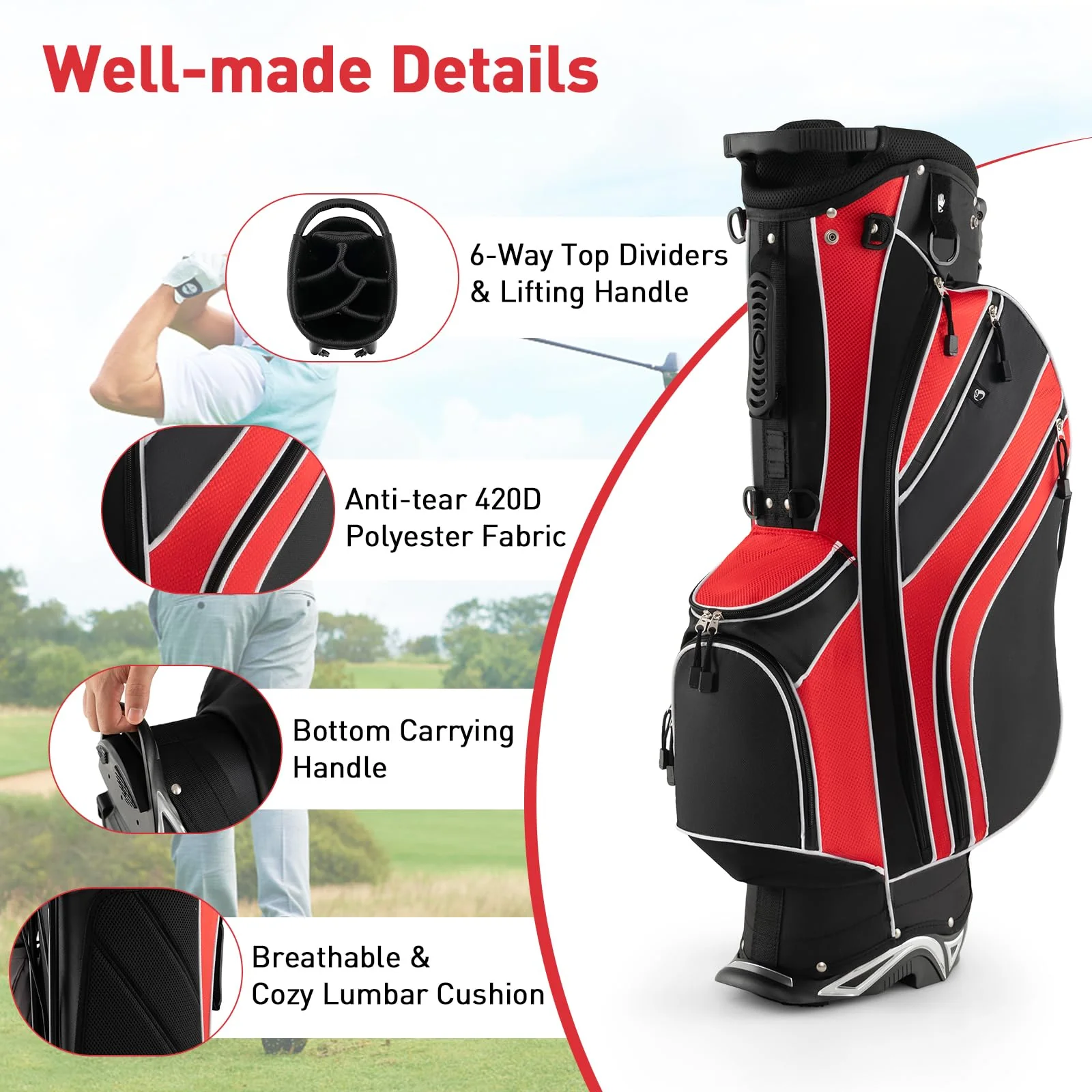 Goplus Golf Stand Bag, Lightweight Golf Club Bag - Image 6
