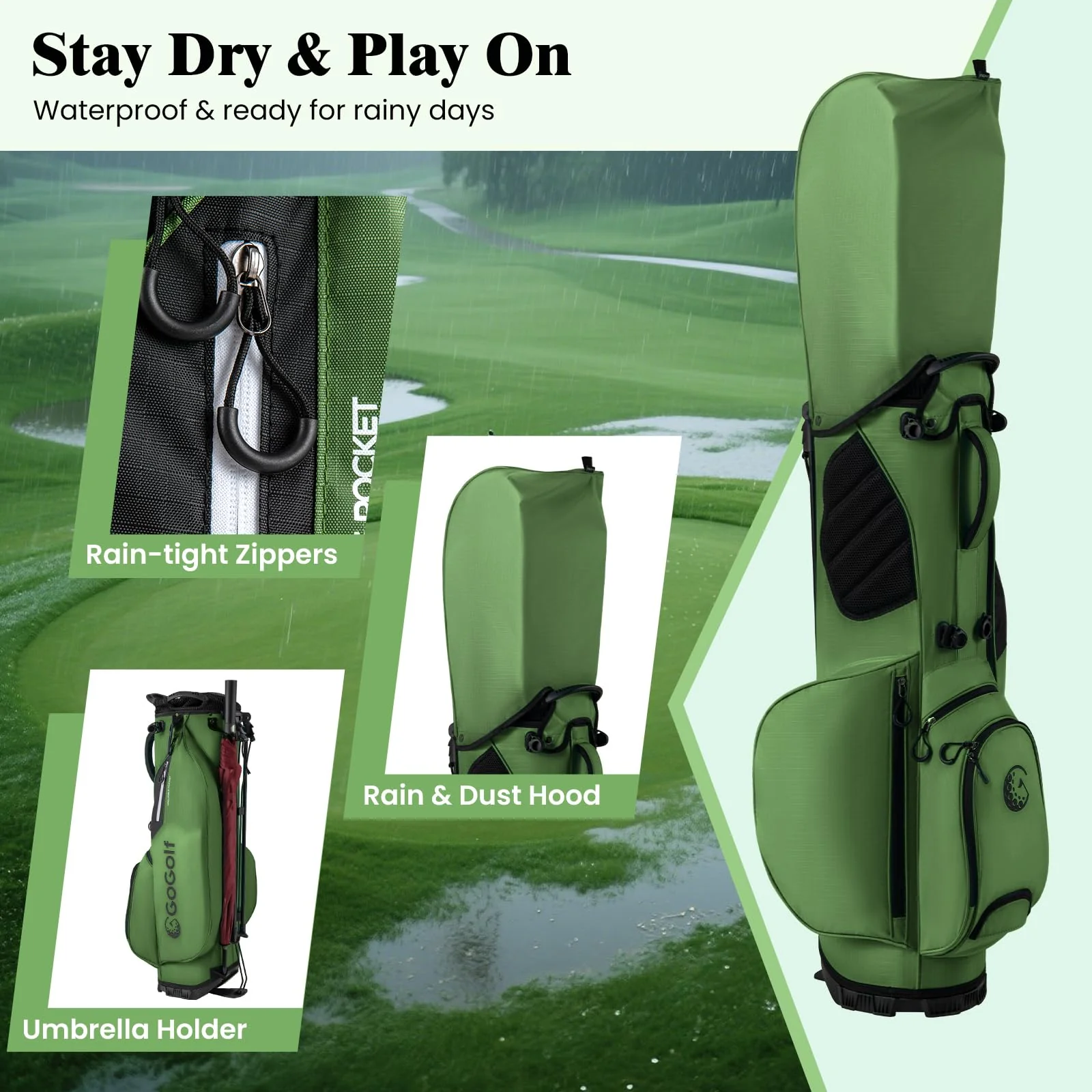 Goplus Golf Stand Bag with 8-Way Top Dividers Rain Hood 5 Pockets - Image 5