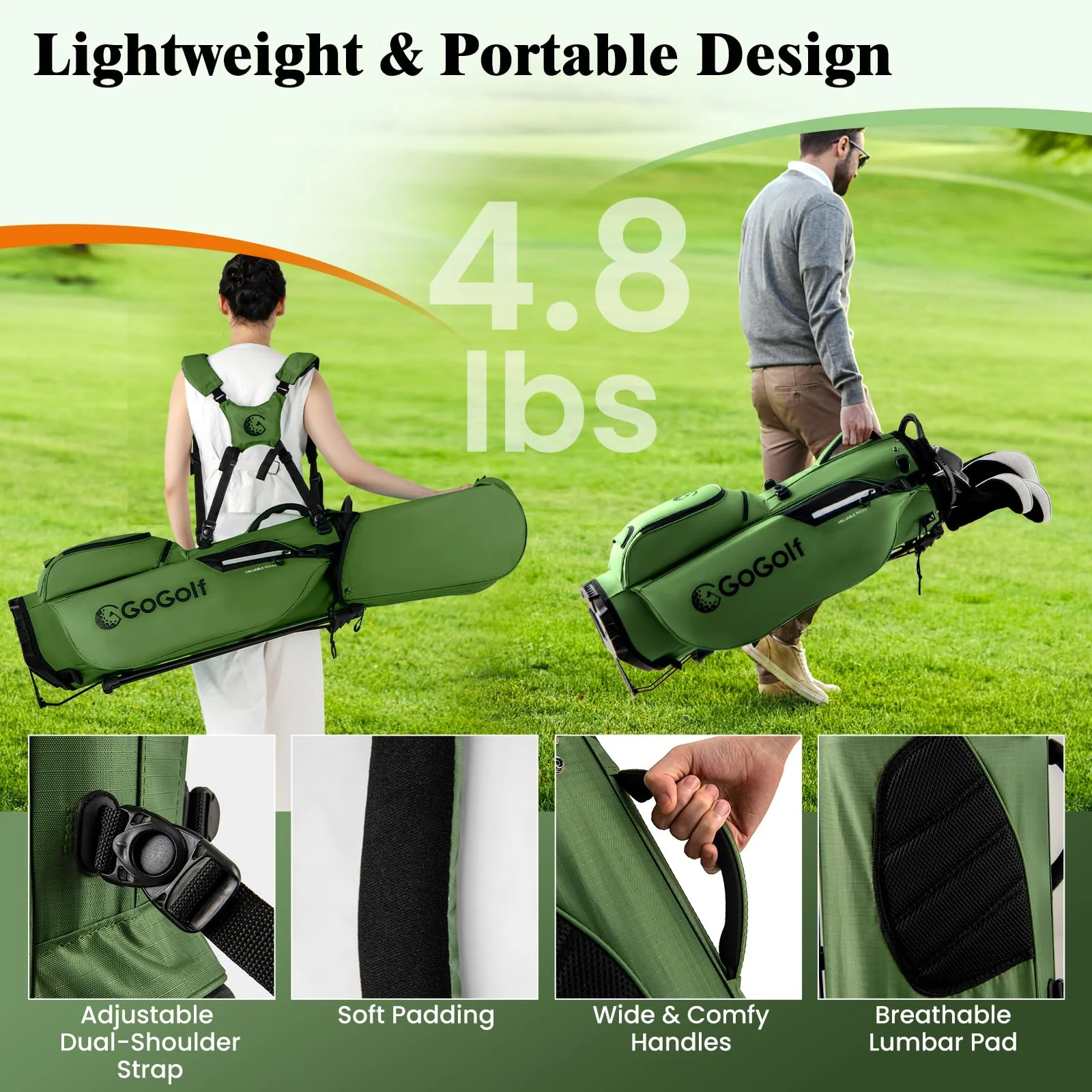 Goplus Golf Stand Bag with 8-Way Top Dividers Rain Hood 5 Pockets - Image 7