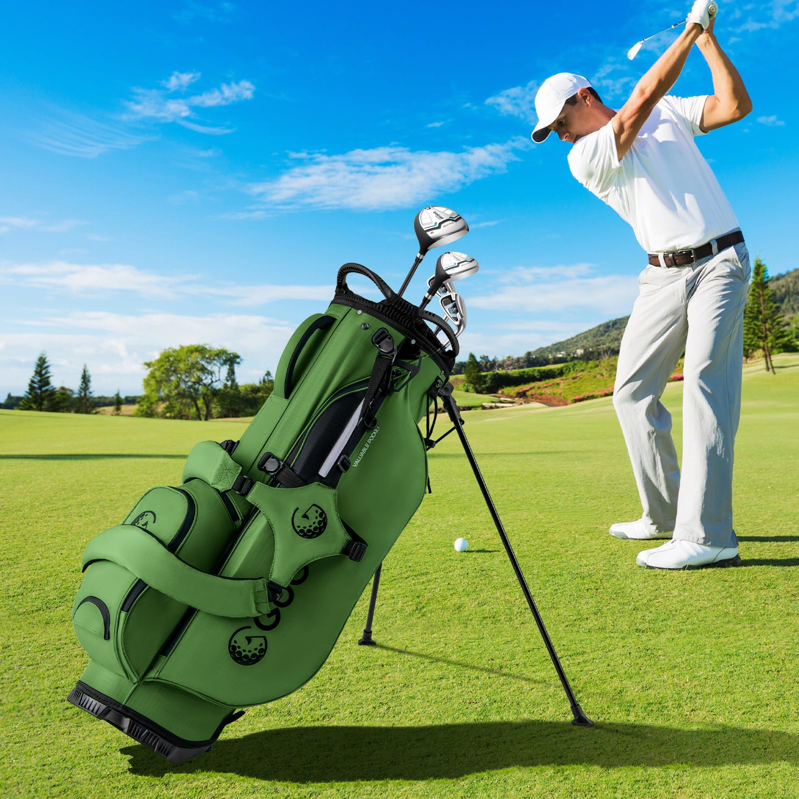 Goplus Golf Stand Bag with 8-Way Top Dividers Rain Hood 5 Pockets - Image 8