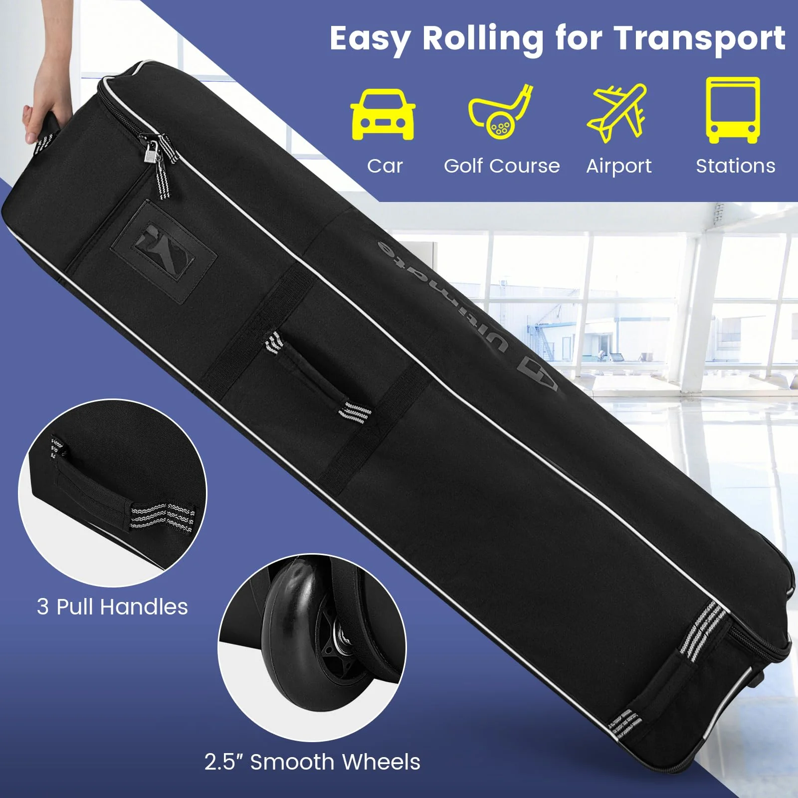 Goplus Golf Travel Bag with Wheels, Portable Golf Club Travel Bag with 3 Pull Handles - Image 6