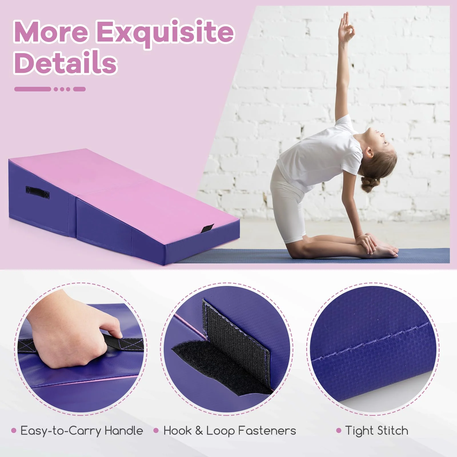 Goplus Gymnastics Mat, Folding Incline Yoga Mat with EPE Foam, Non-slip PVC Leather, Carrying Handle - Image 4
