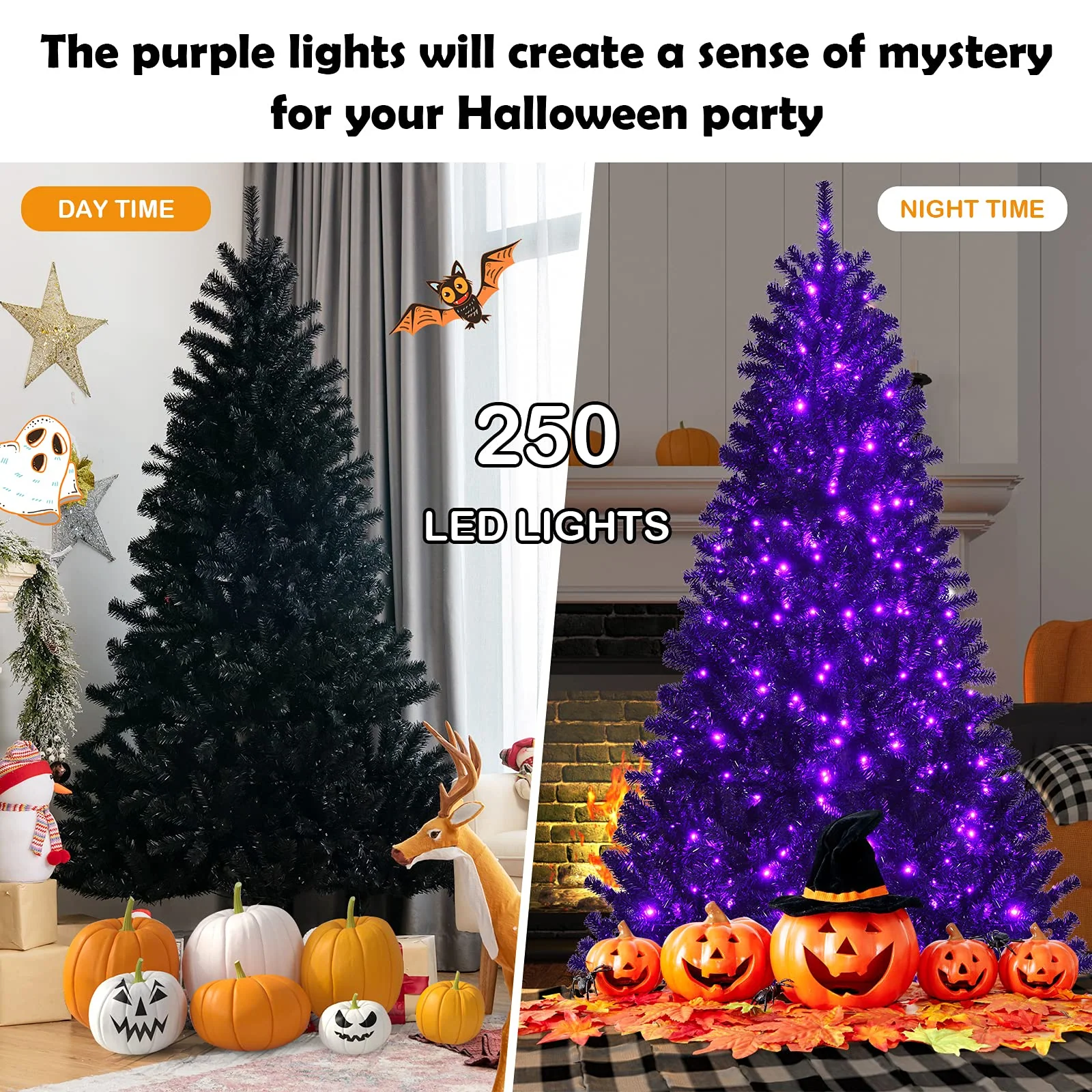 Goplus Halloween Tree, Hinged Artificial Christmas Tree Metal Stand, Perfect Halloween Decoration for Holiday Festival Parties - Image 3