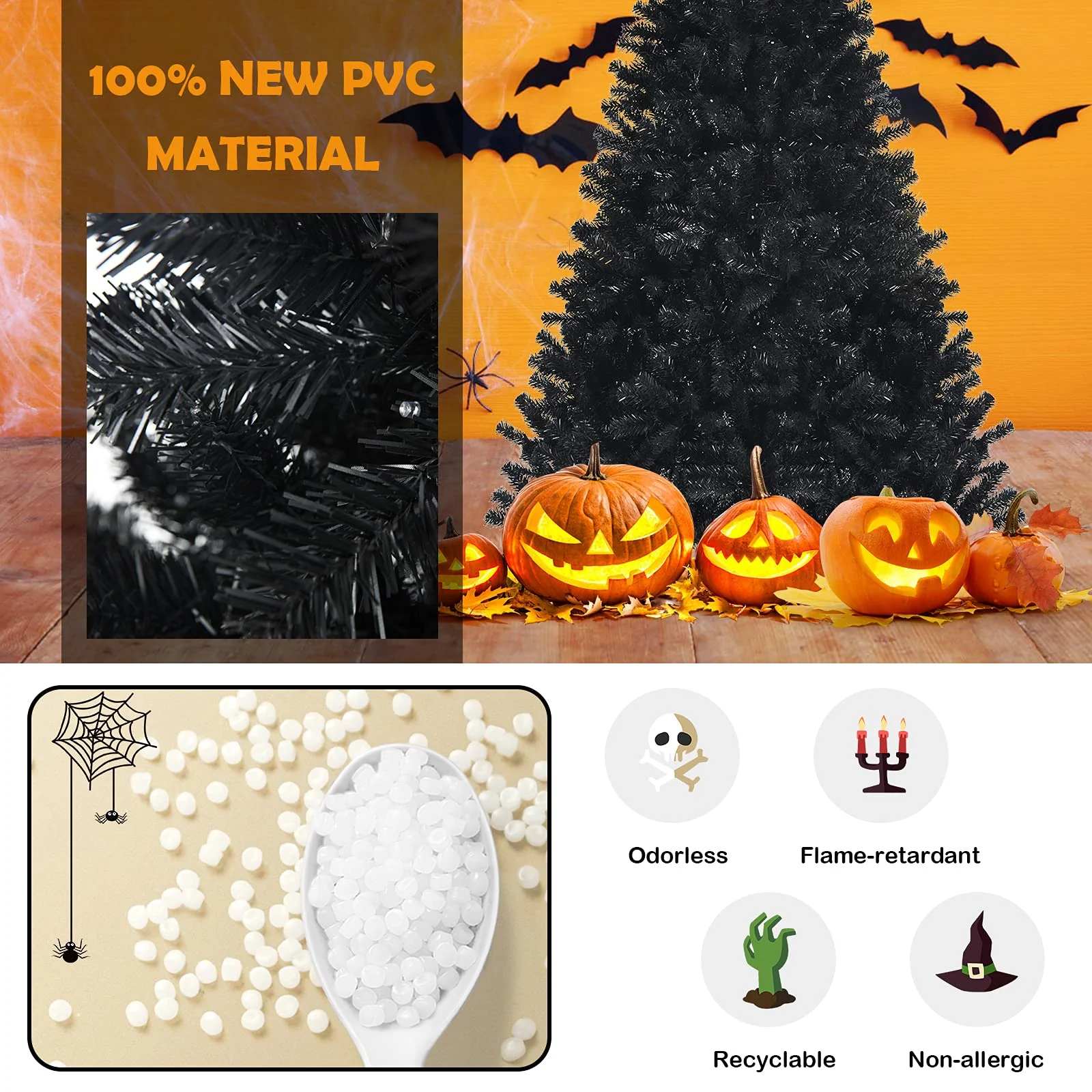 Goplus Halloween Tree, Hinged Artificial Christmas Tree Metal Stand, Perfect Halloween Decoration for Holiday Festival Parties - Image 4