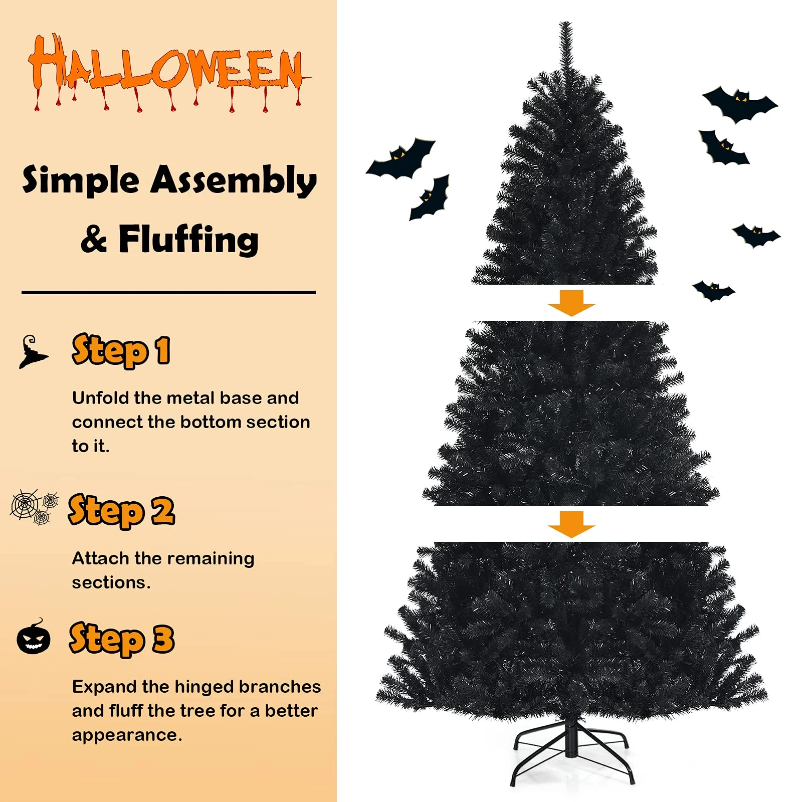 Goplus Halloween Tree, Hinged Artificial Christmas Tree Metal Stand, Perfect Halloween Decoration for Holiday Festival Parties - Image 5