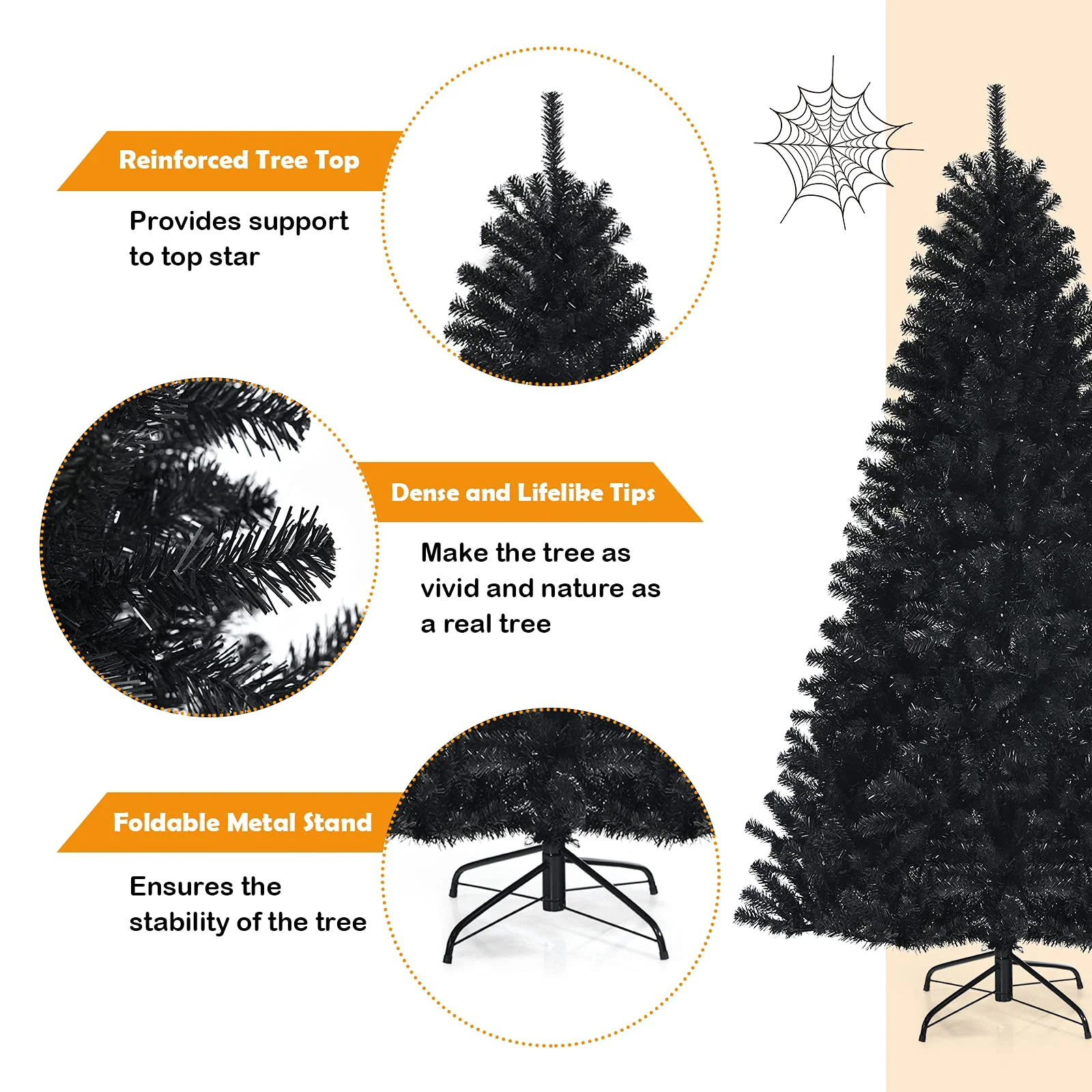 Goplus Halloween Tree, Hinged Artificial Christmas Tree Metal Stand, Perfect Halloween Decoration for Holiday Festival Parties - Image 6