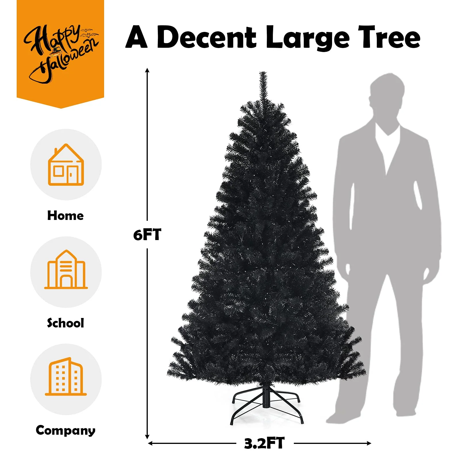 Goplus Halloween Tree, Hinged Artificial Christmas Tree Metal Stand, Perfect Halloween Decoration for Holiday Festival Parties - Image 7