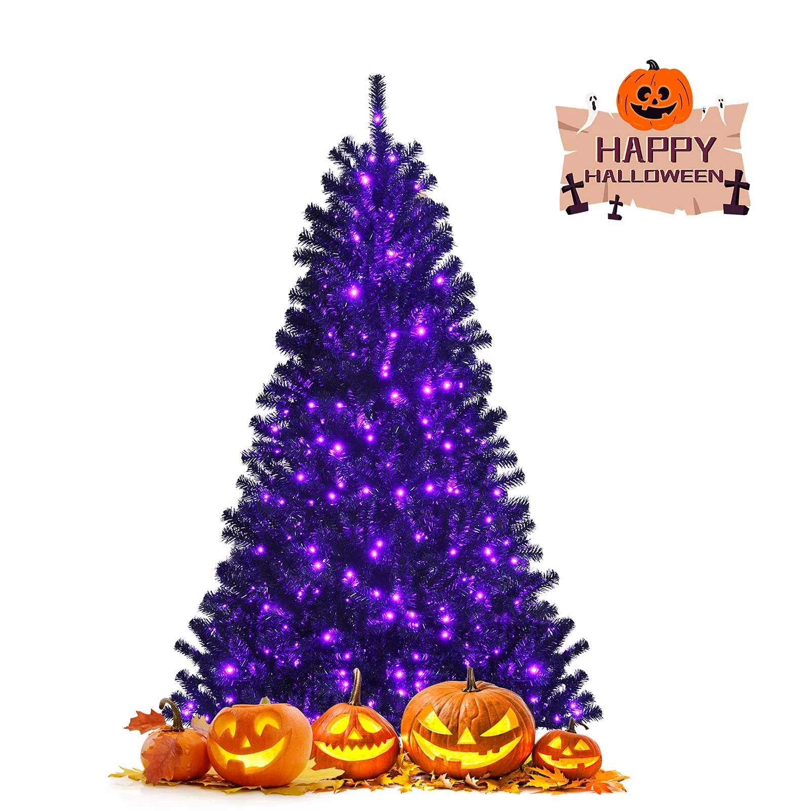 Goplus Halloween Tree, Hinged Artificial Christmas Tree Metal Stand, Perfect Halloween Decoration for Holiday Festival Parties - Image 8