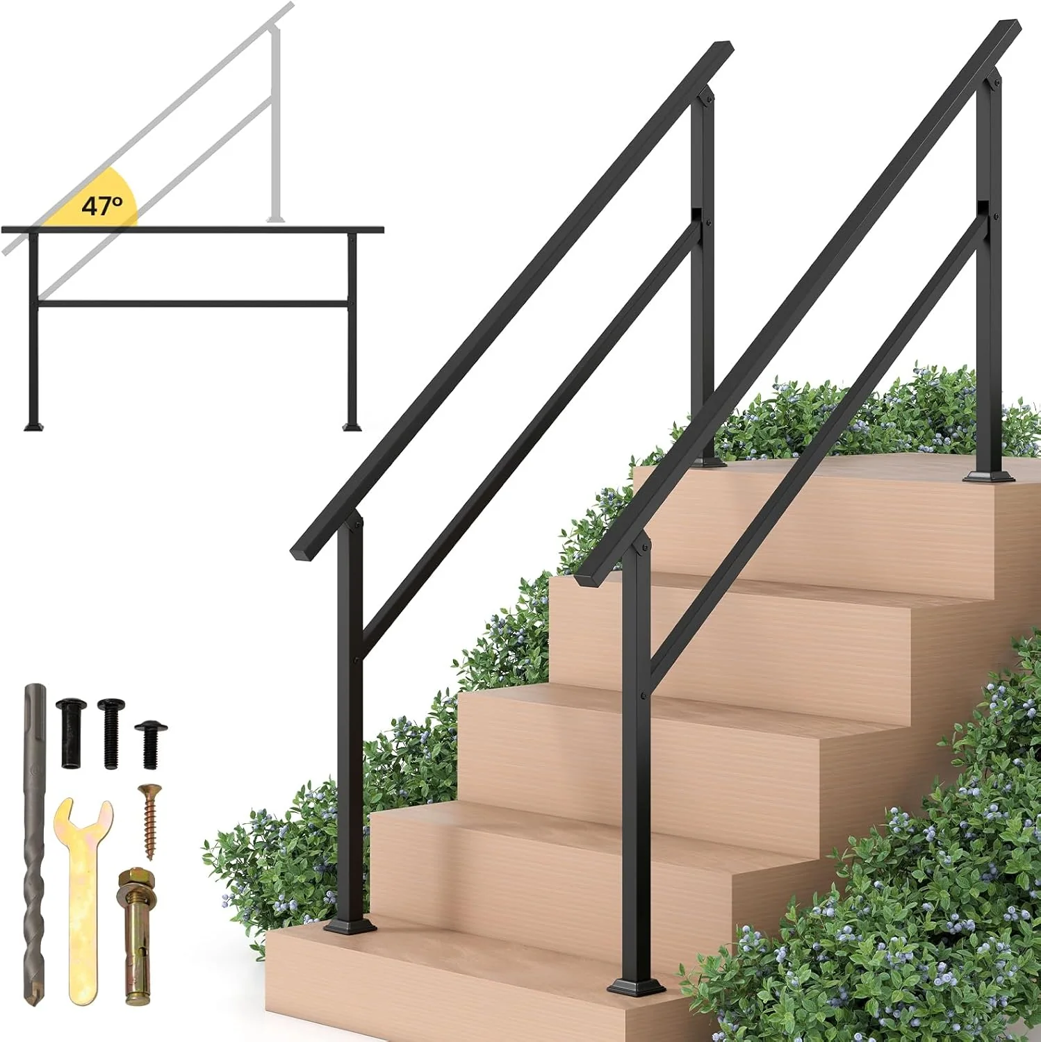 Goplus Handrail for Outdoor Steps with Installation Kit Fits 0-5 Steps - Image 10