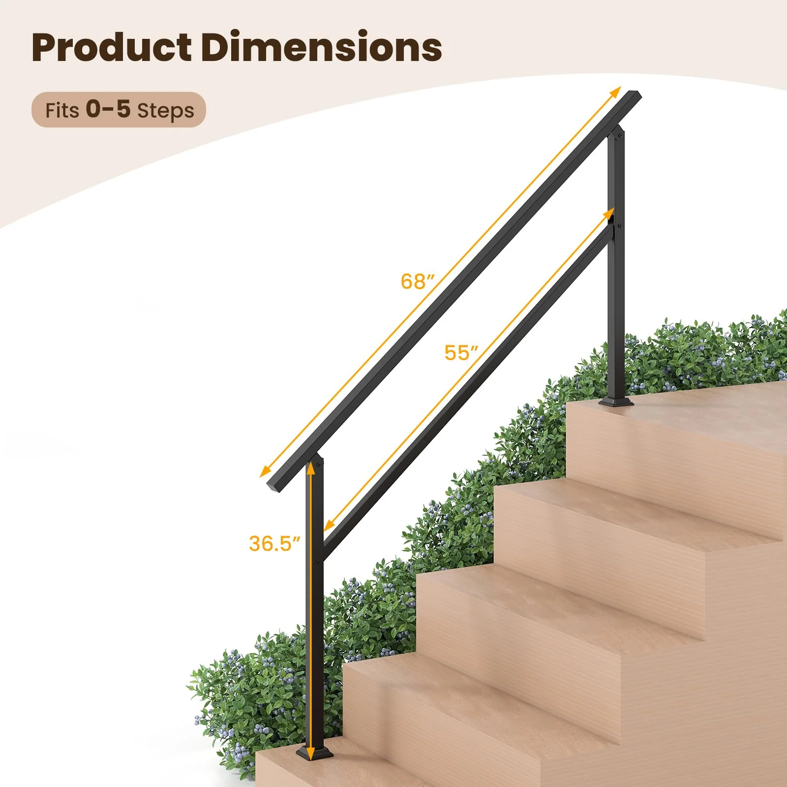 Goplus Handrail for Outdoor Steps with Installation Kit Fits 0-5 Steps - Image 3
