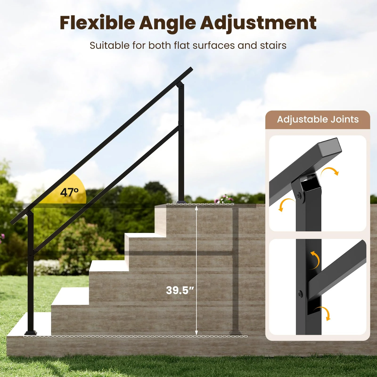 Goplus Handrail for Outdoor Steps with Installation Kit Fits 0-5 Steps - Image 5