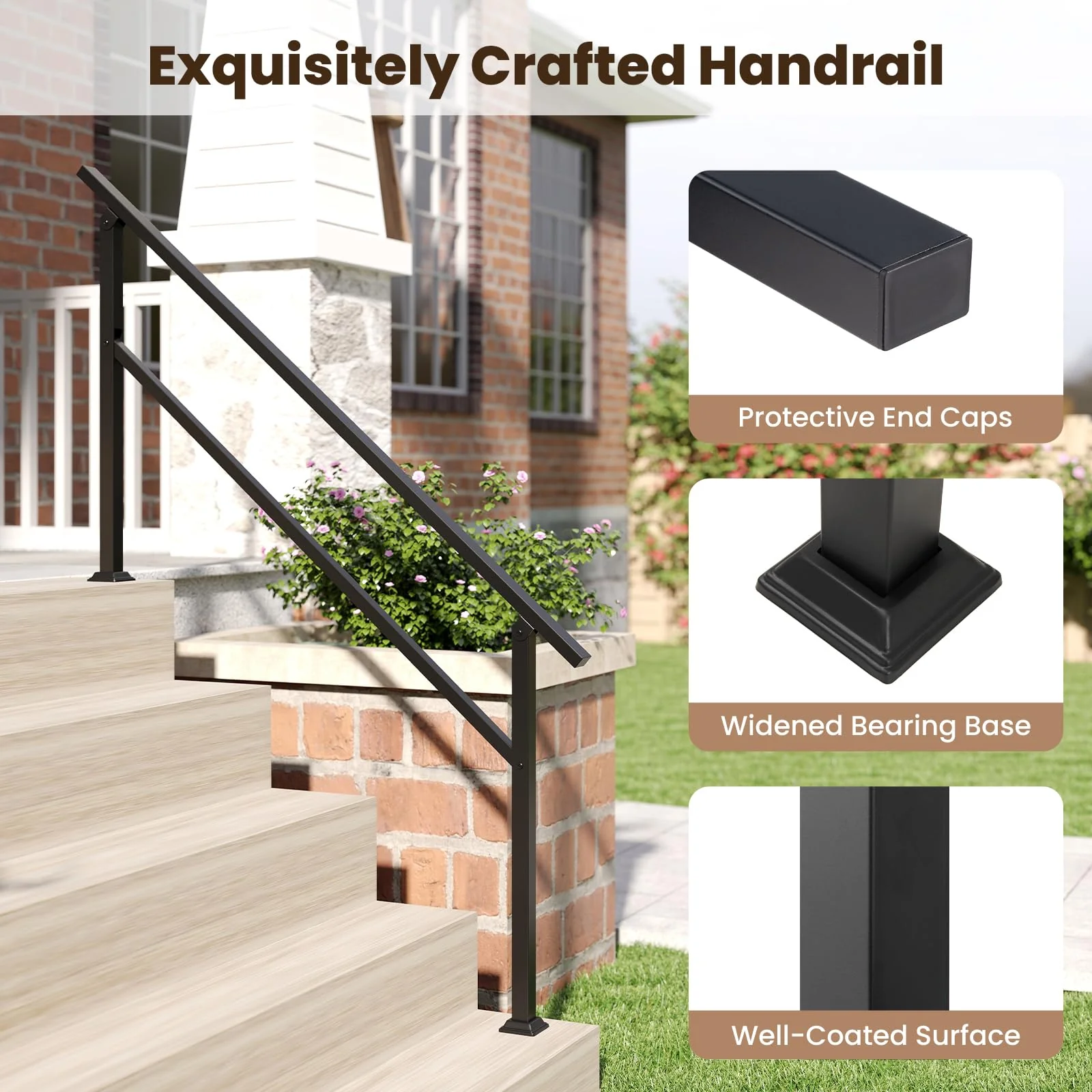 Goplus Handrail for Outdoor Steps with Installation Kit Fits 0-5 Steps - Image 6