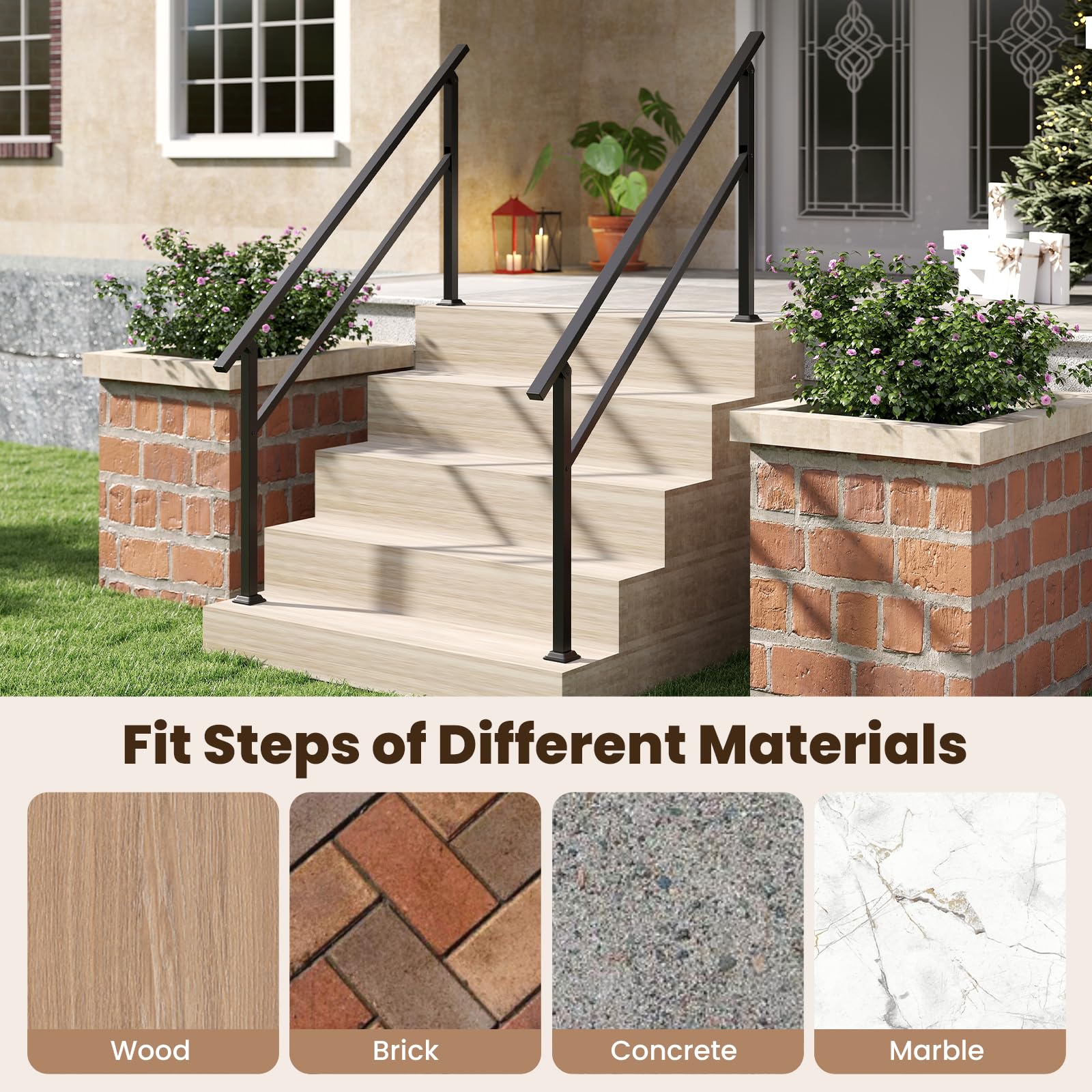 Goplus Handrail for Outdoor Steps with Installation Kit Fits 0-5 Steps - Image 7