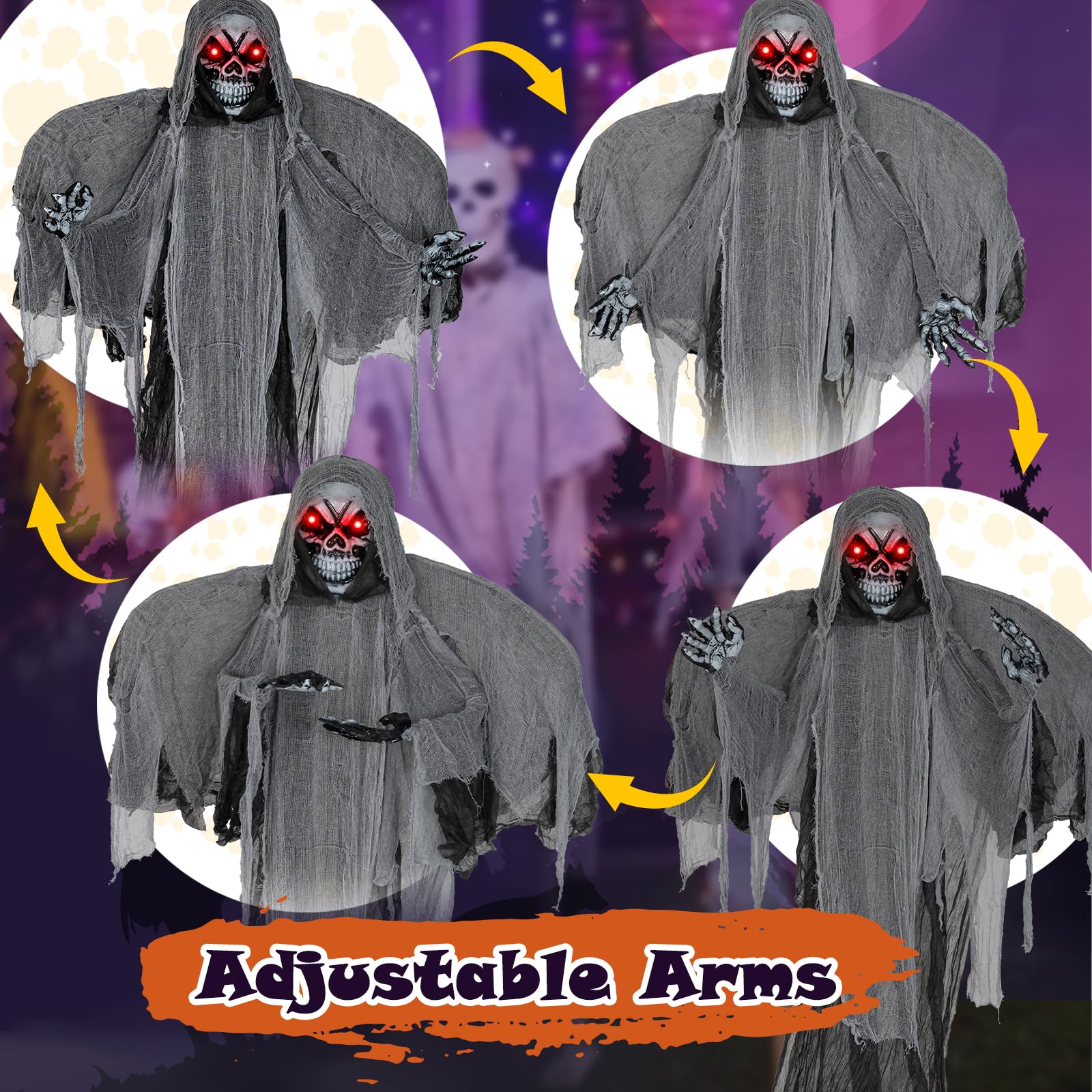 Goplus Hanging Halloween Decoration, 12.1 Ft Skeleton Ghost with Flickering Red Eyes, Scary Sounds - Image 5