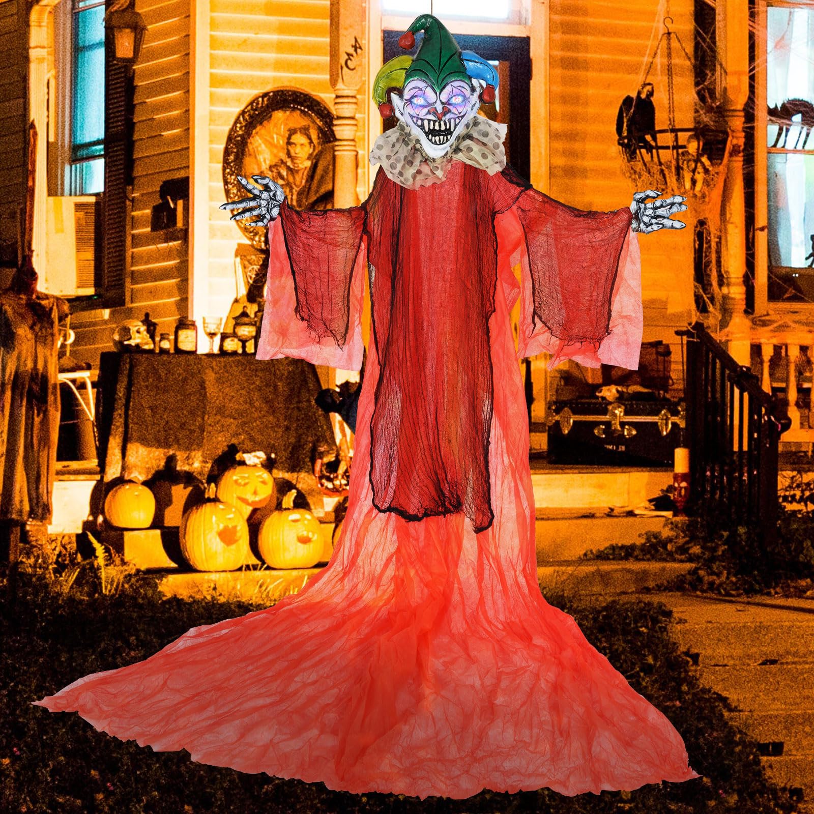 Goplus Hanging Halloween Decoration, 13.1 Ft Hanging Clown with Colorful Eyes & Adjustable Arms - Image 2