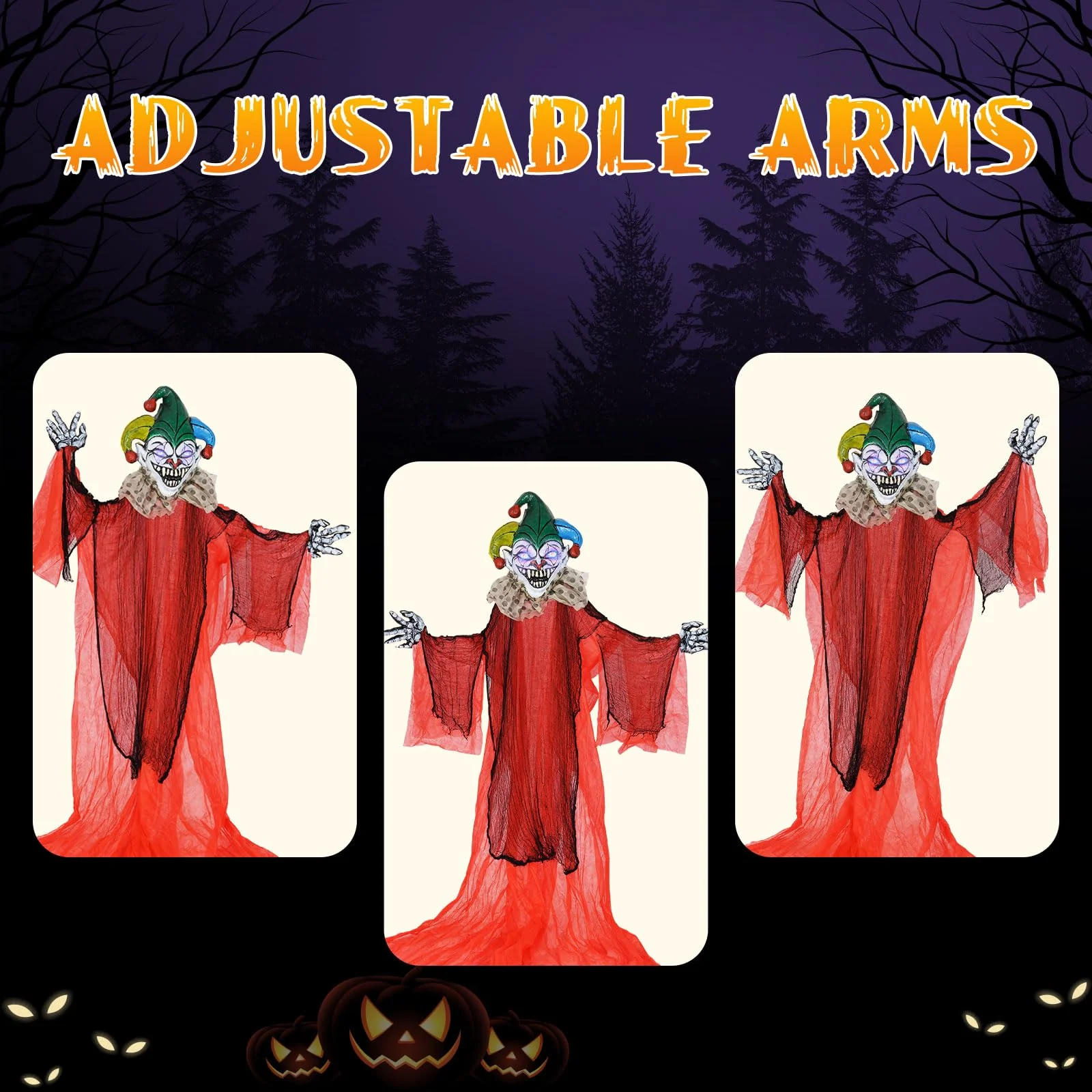 Goplus Hanging Halloween Decoration, 13.1 Ft Hanging Clown with Colorful Eyes & Adjustable Arms - Image 5