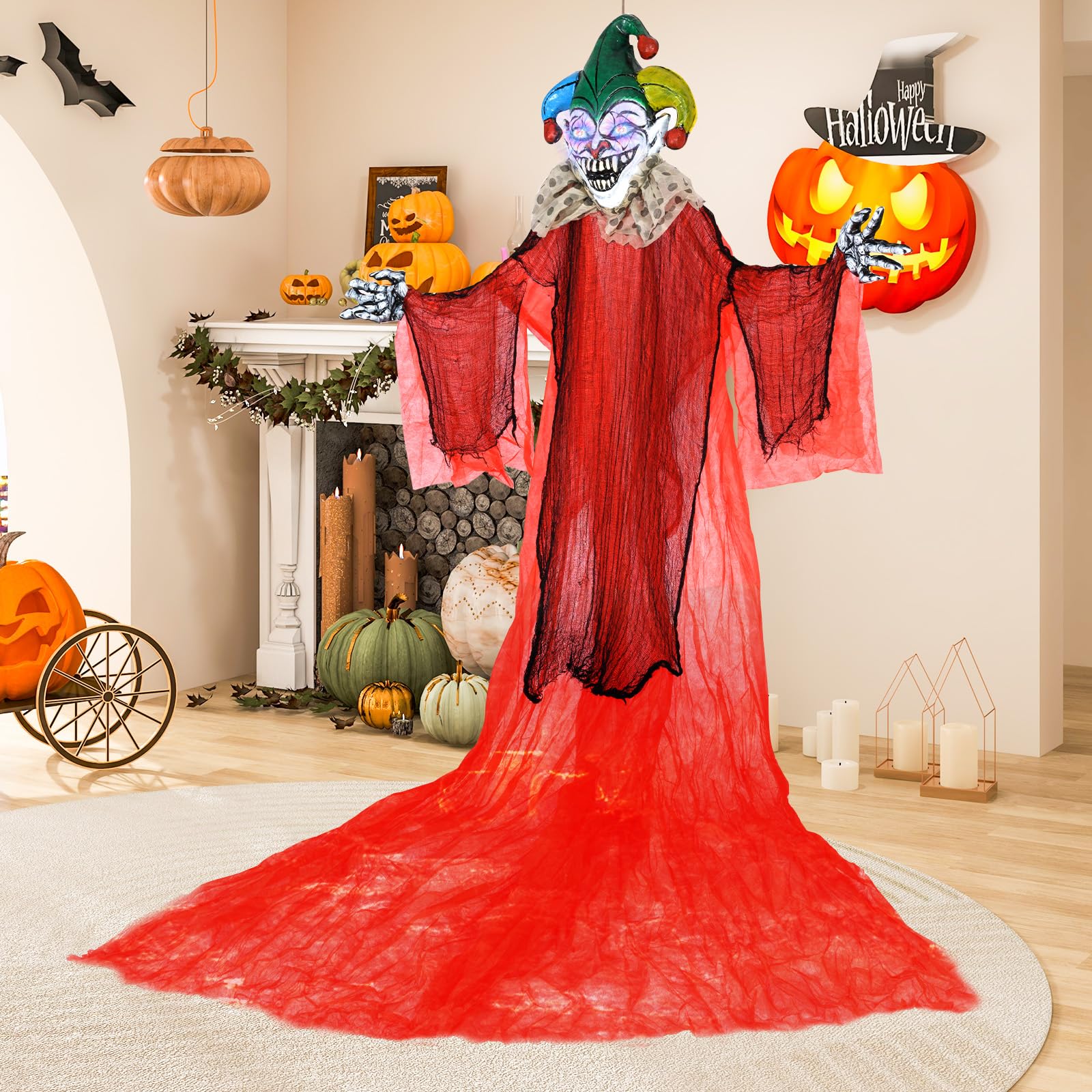 Goplus Hanging Halloween Decoration, 13.1 Ft Hanging Clown with Colorful Eyes & Adjustable Arms - Image 7