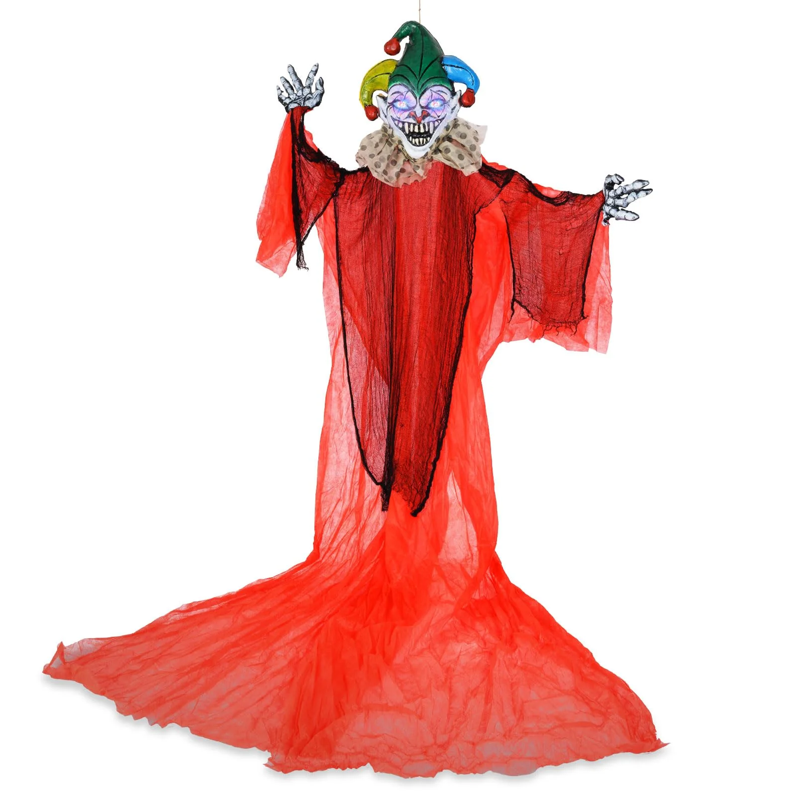 Goplus Hanging Halloween Decoration, 13.1 Ft Hanging Clown with Colorful Eyes & Adjustable Arms - Image 8