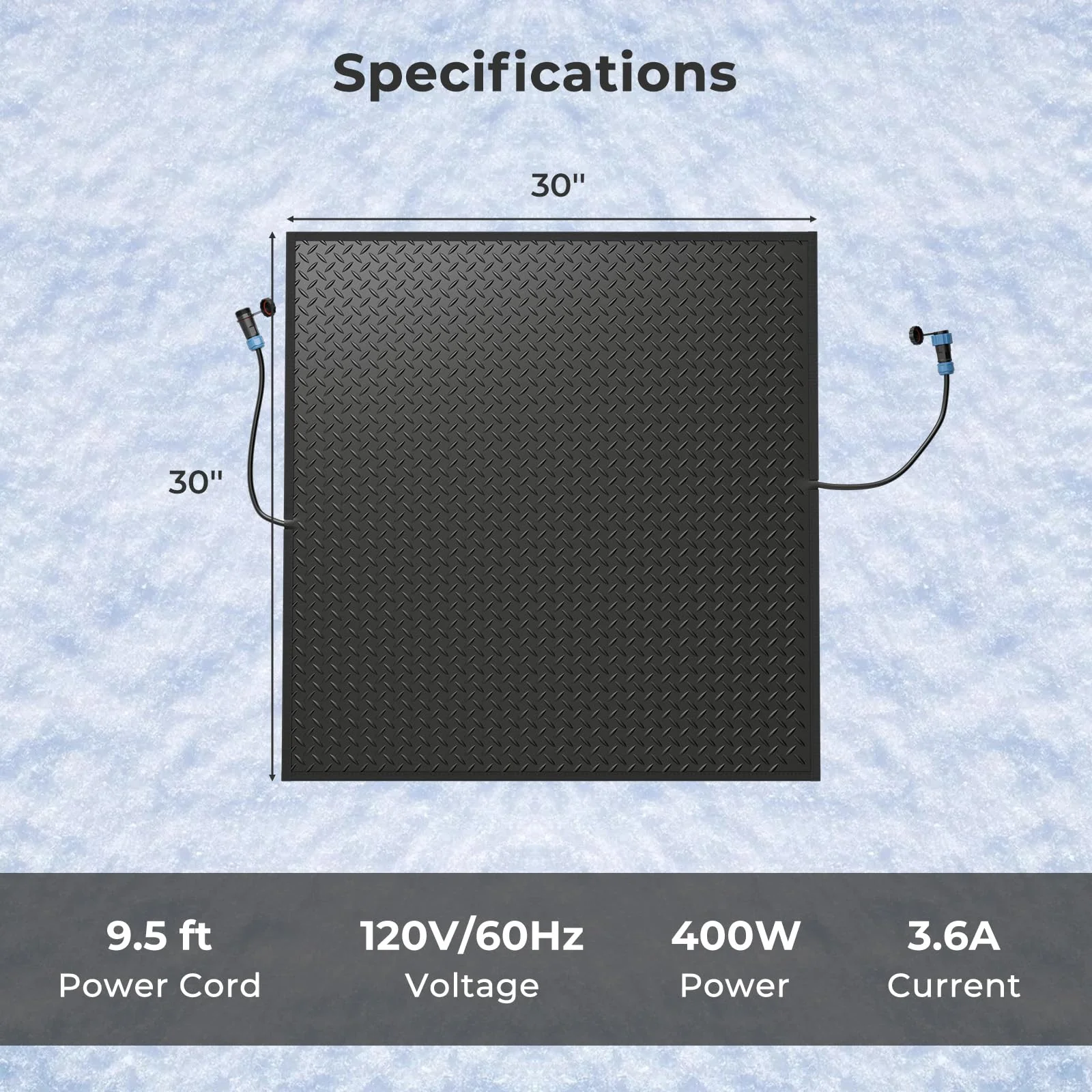 Goplus Heated Snow Melting Mat, Heated Outdoor Mat for Winter Snow Removal (30β x 30β with Power Cord + Without Power Cord) - Image 4