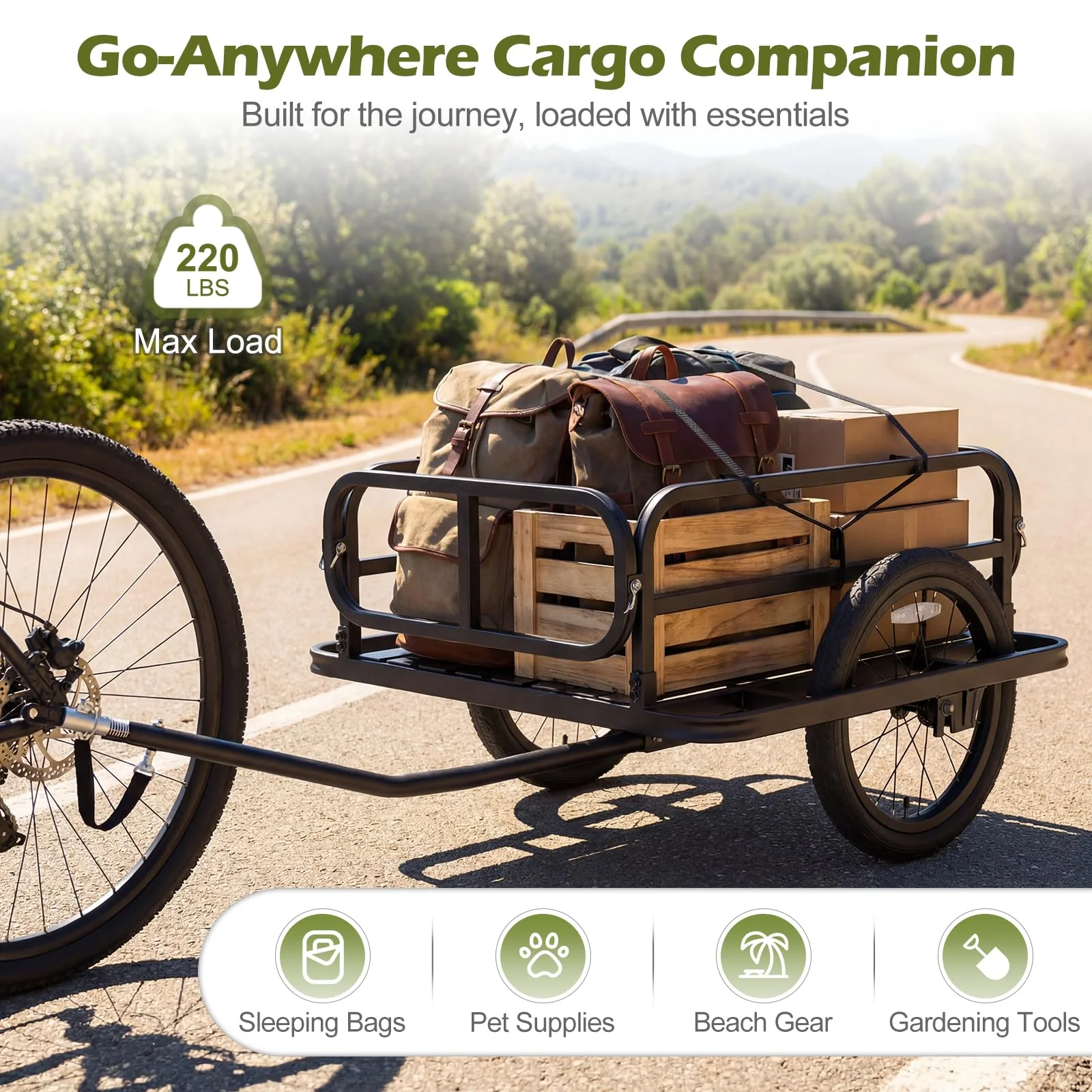 Goplus Heavy-Duty Bike Cargo Trailer with Universal Hitch & 16” Large Tires - Image 2