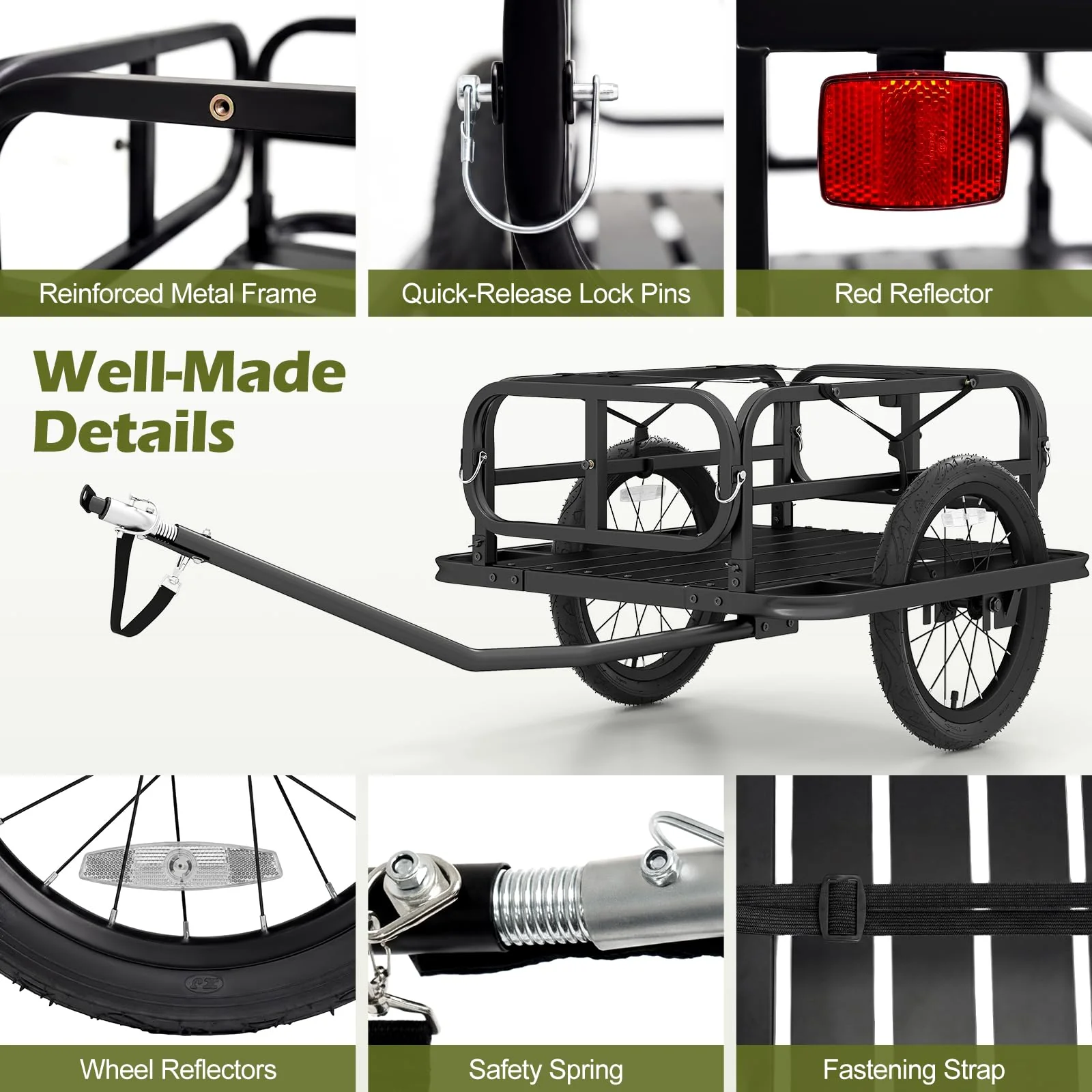 Goplus Heavy-Duty Bike Cargo Trailer with Universal Hitch & 16” Large Tires - Image 4