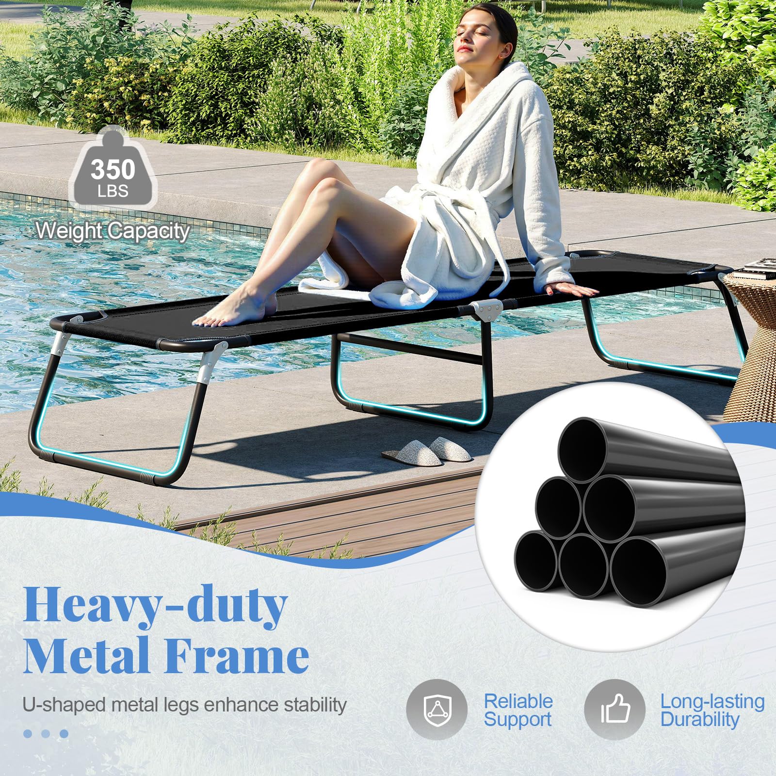 Goplus Heavy Duty Collapsible Foldable Camping Bed for Adults Kids with Non-Slip Foot Pad - Image 4