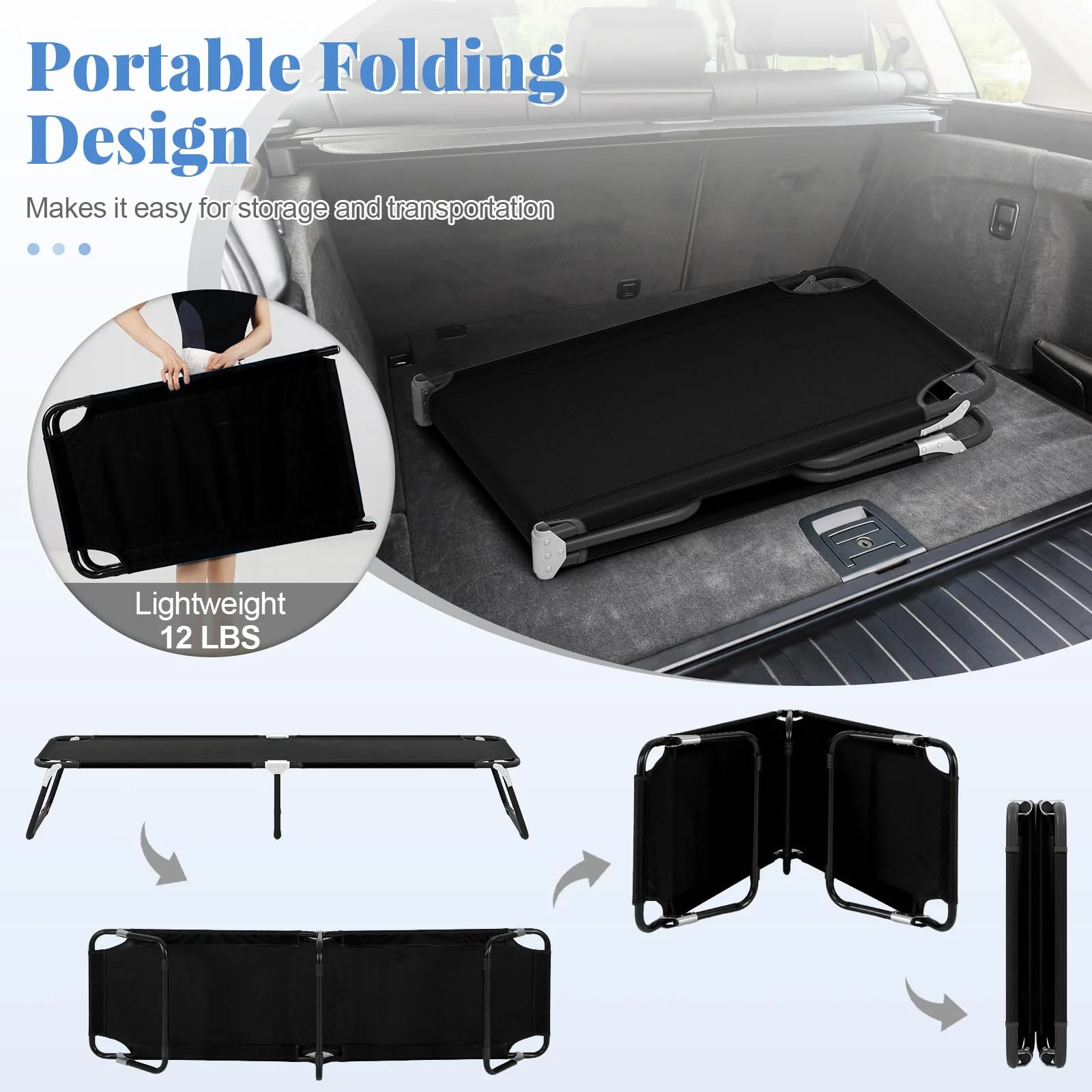 Goplus Heavy Duty Collapsible Foldable Camping Bed for Adults Kids with Non-Slip Foot Pad - Image 5