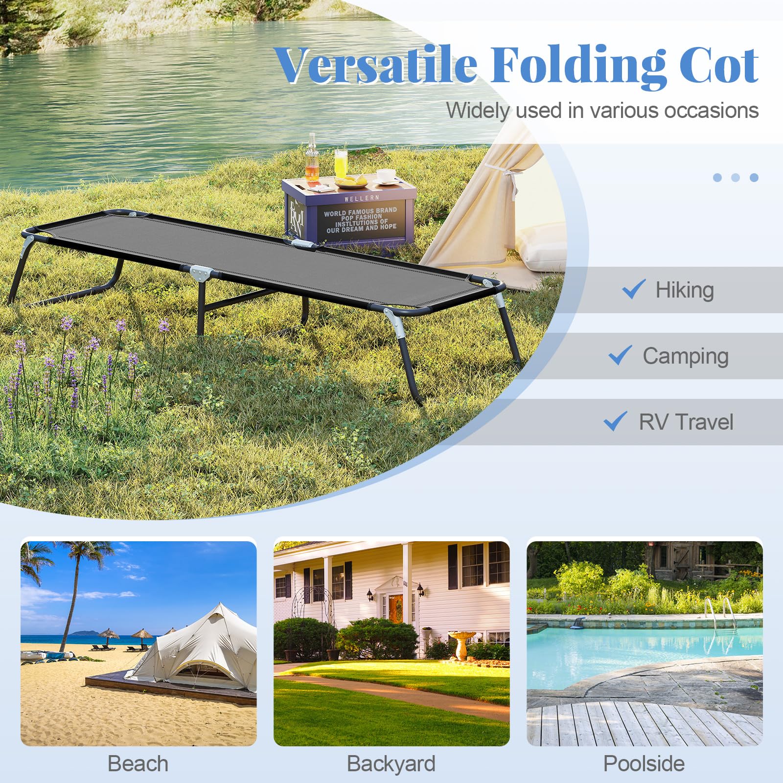 Goplus Heavy Duty Collapsible Foldable Camping Bed for Adults Kids with Non-Slip Foot Pad - Image 6