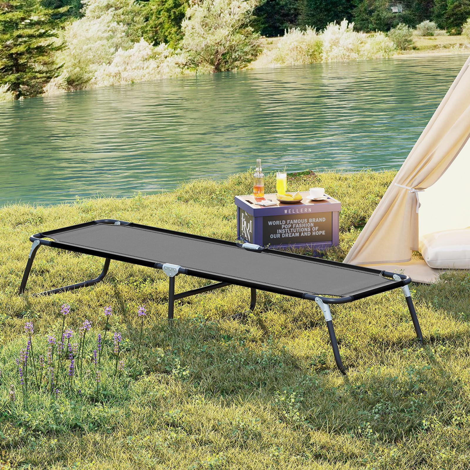 Goplus Heavy Duty Collapsible Foldable Camping Bed for Adults Kids with Non-Slip Foot Pad - Image 9