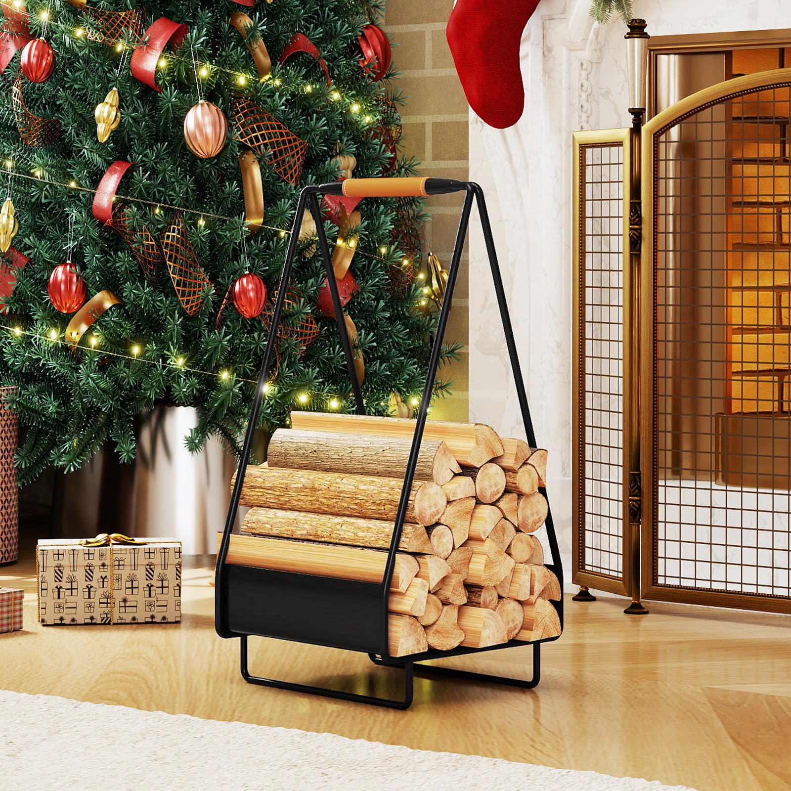 Goplus Heavy-duty Metal Log Holder with Handle & Square Rack - Image 3