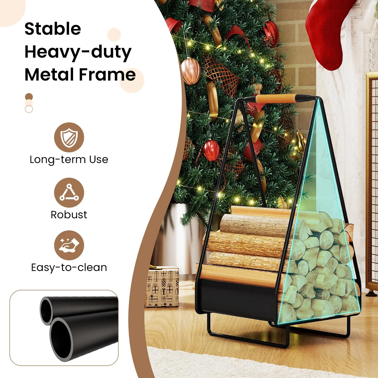 Goplus Heavy-duty Metal Log Holder with Handle & Square Rack - Image 4