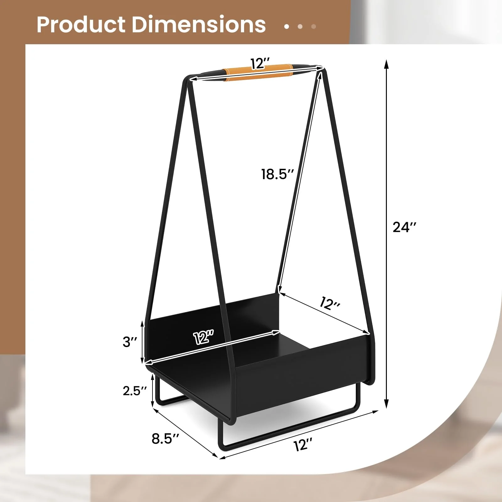 Goplus Heavy-duty Metal Log Holder with Handle & Square Rack - Image 5