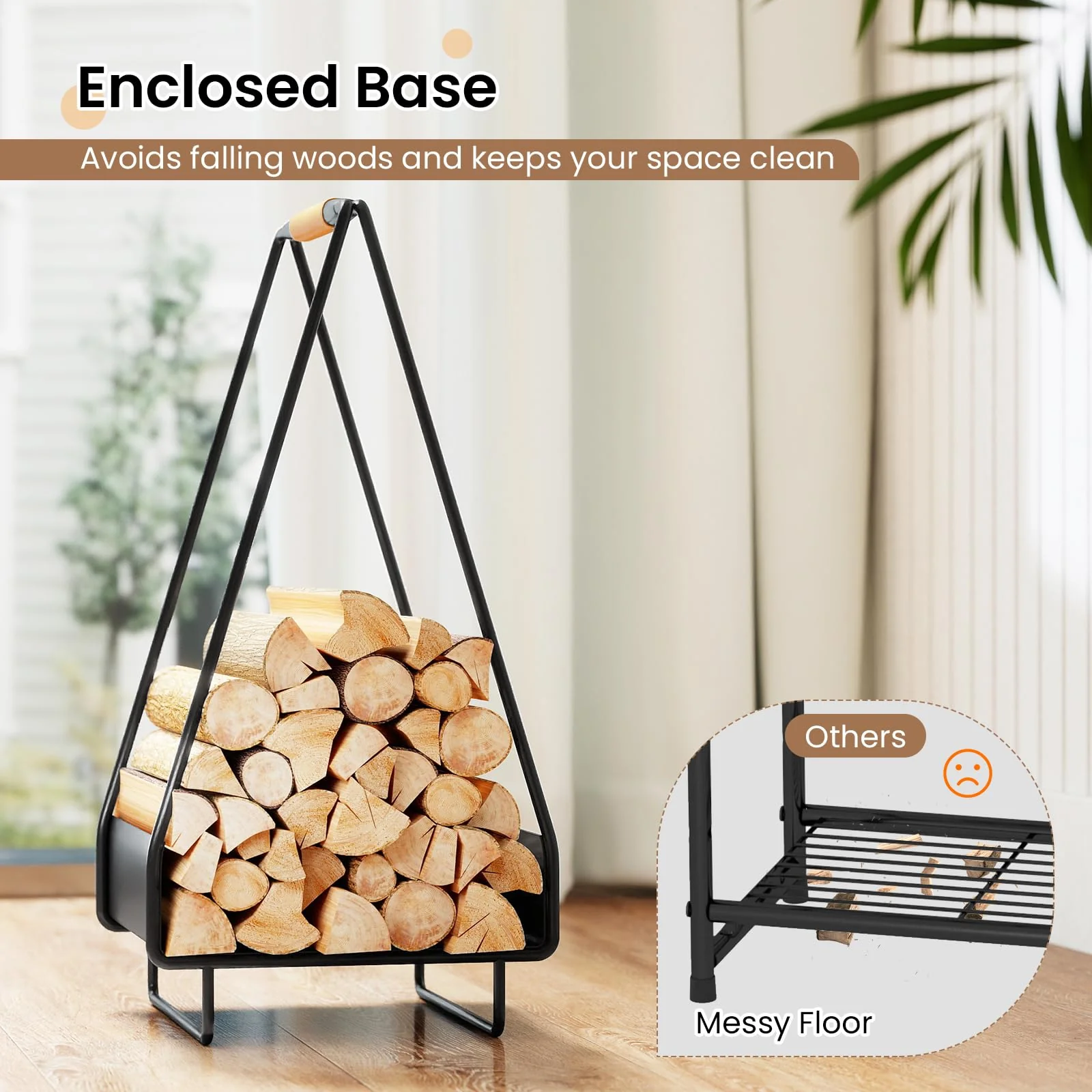Goplus Heavy-duty Metal Log Holder with Handle & Square Rack - Image 6