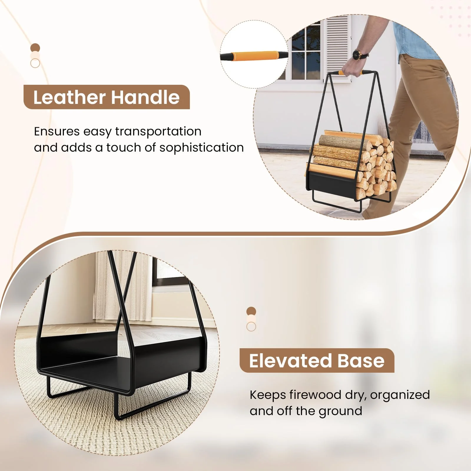 Goplus Heavy-duty Metal Log Holder with Handle & Square Rack - Image 7
