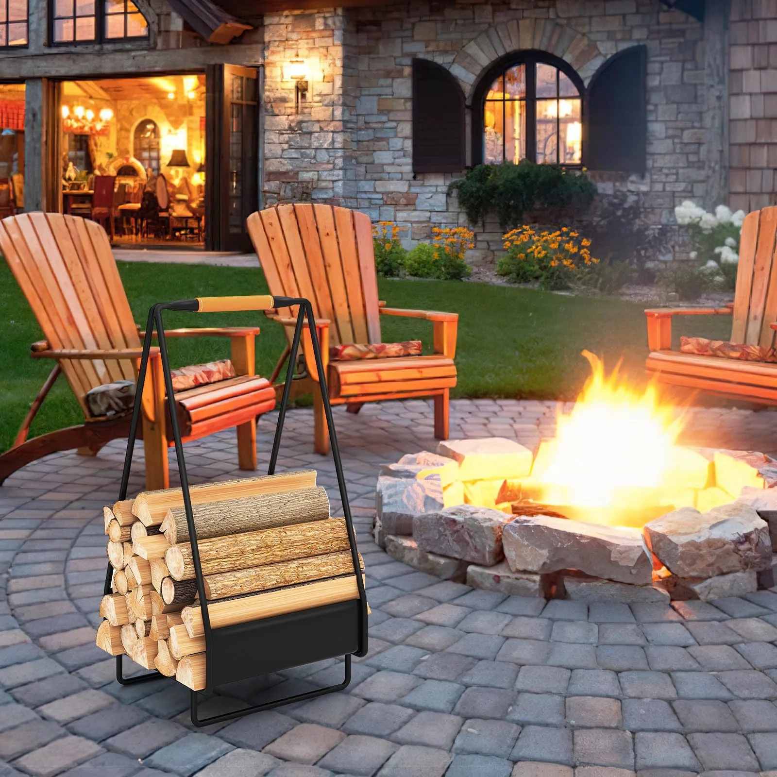 Goplus Heavy-duty Metal Log Holder with Handle & Square Rack - Image 8