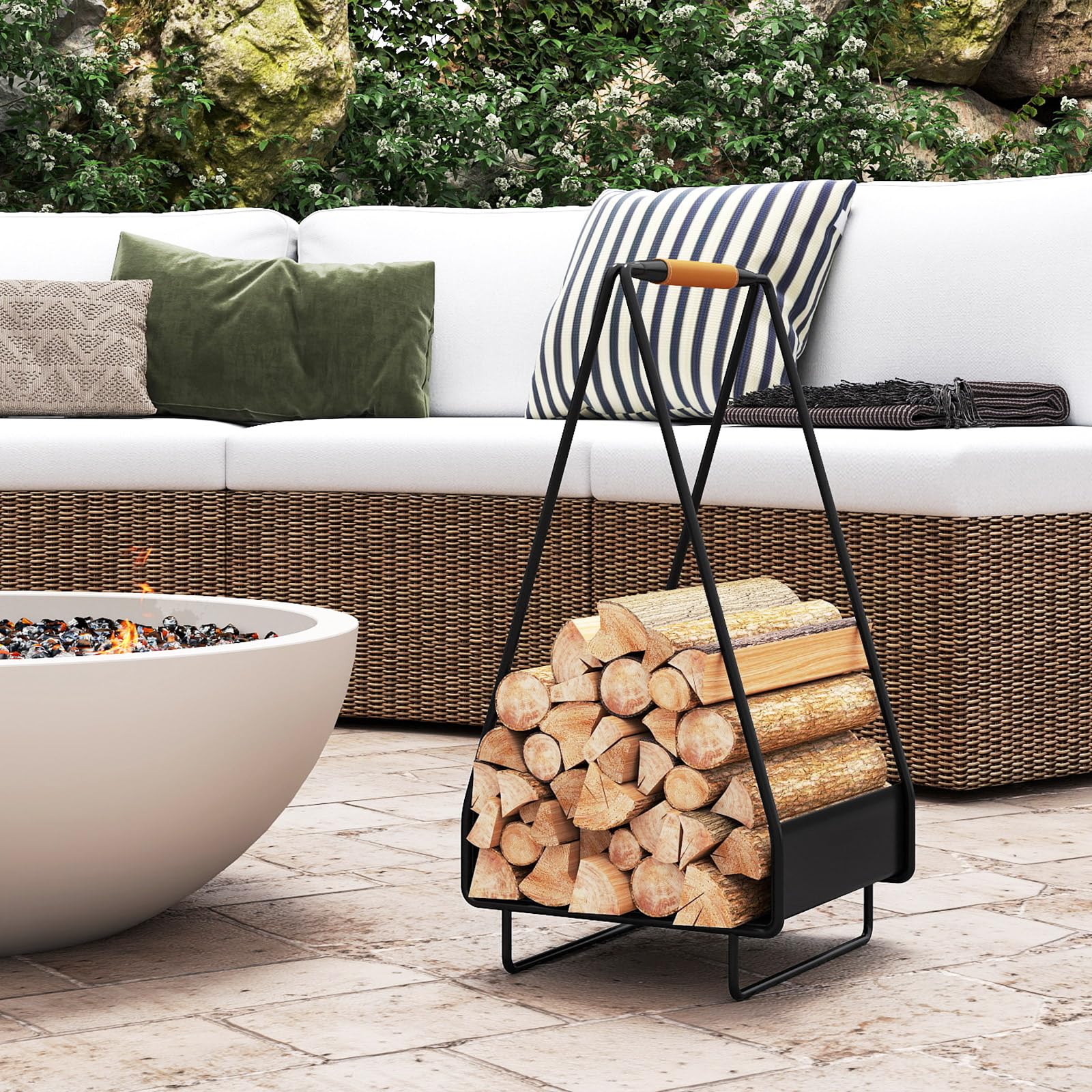 Goplus Heavy-duty Metal Log Holder with Handle & Square Rack - Image 9