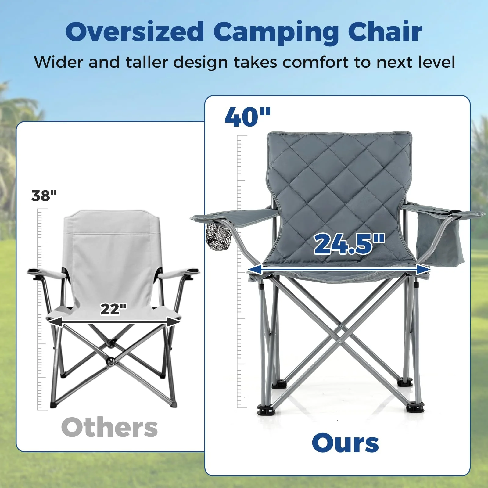 Goplus Heavy Duty Outdoor Folding Chair with Cooler Pouch & Cup Holder | Support 500 LBS - Image 3