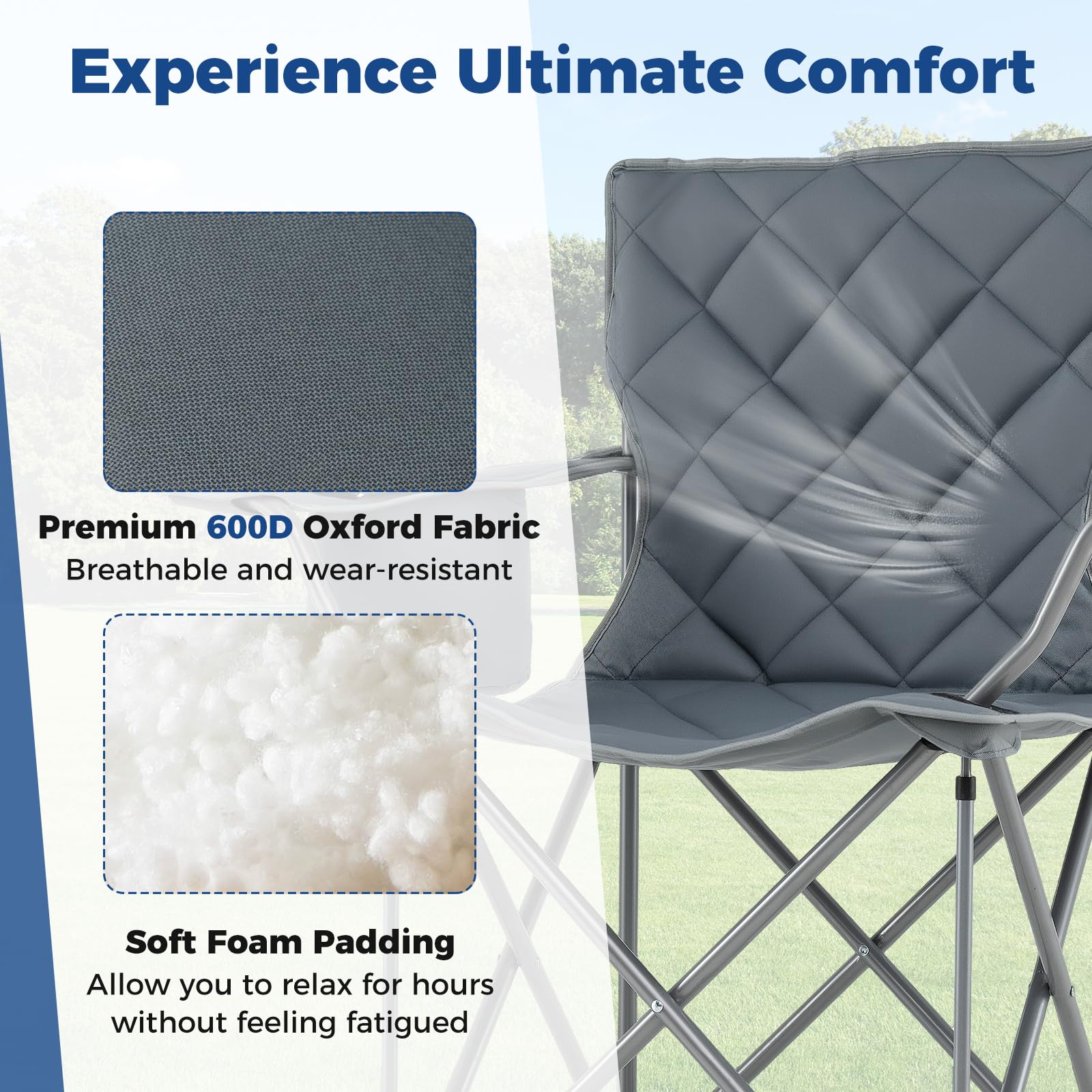 Goplus Heavy Duty Outdoor Folding Chair with Cooler Pouch & Cup Holder | Support 500 LBS - Image 4