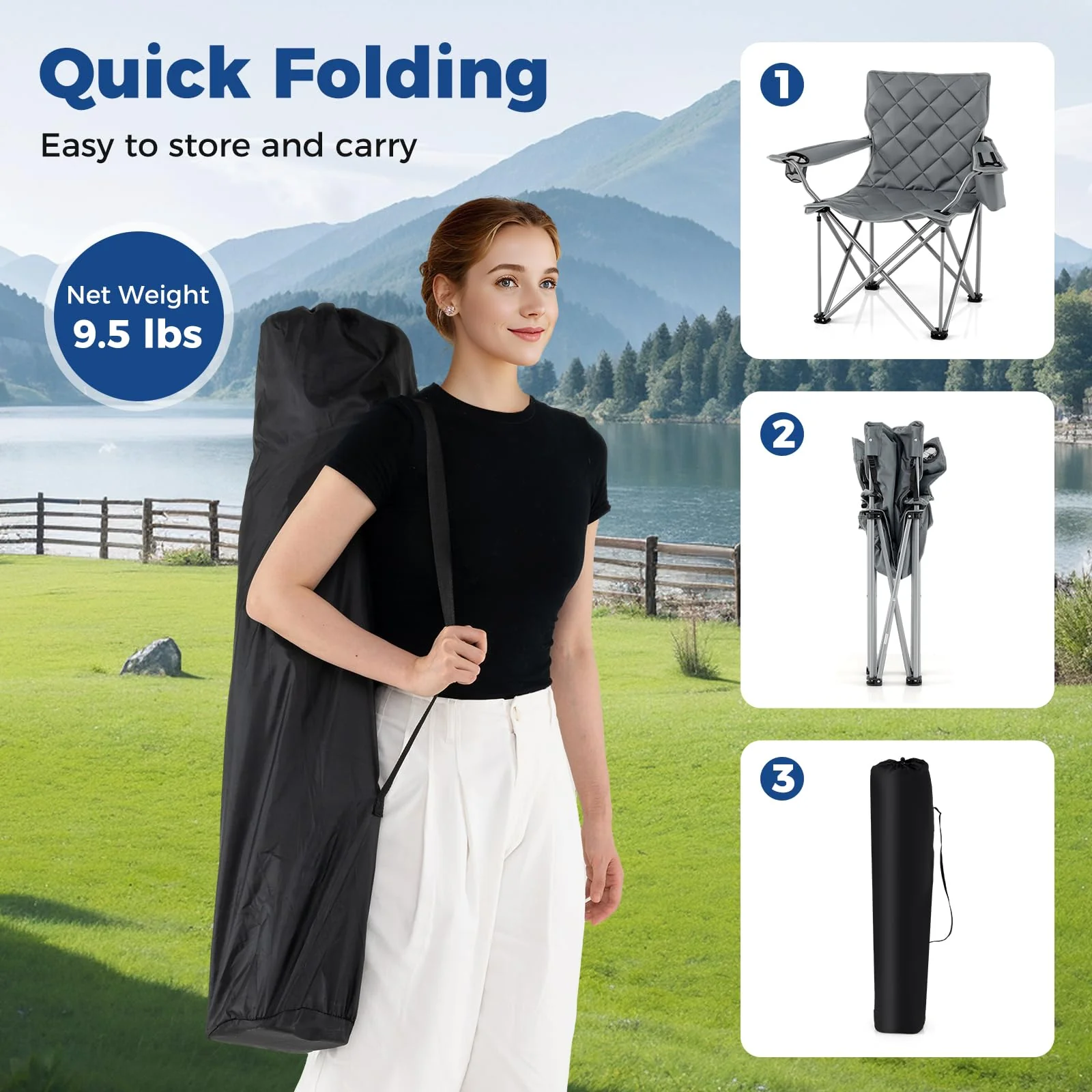 Goplus Heavy Duty Outdoor Folding Chair with Cooler Pouch & Cup Holder | Support 500 LBS - Image 7