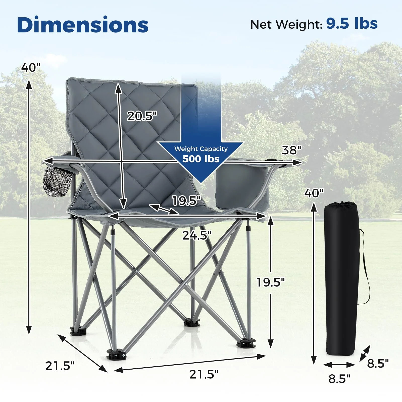 Goplus Heavy Duty Outdoor Folding Chair with Cooler Pouch & Cup Holder | Support 500 LBS - Image 9
