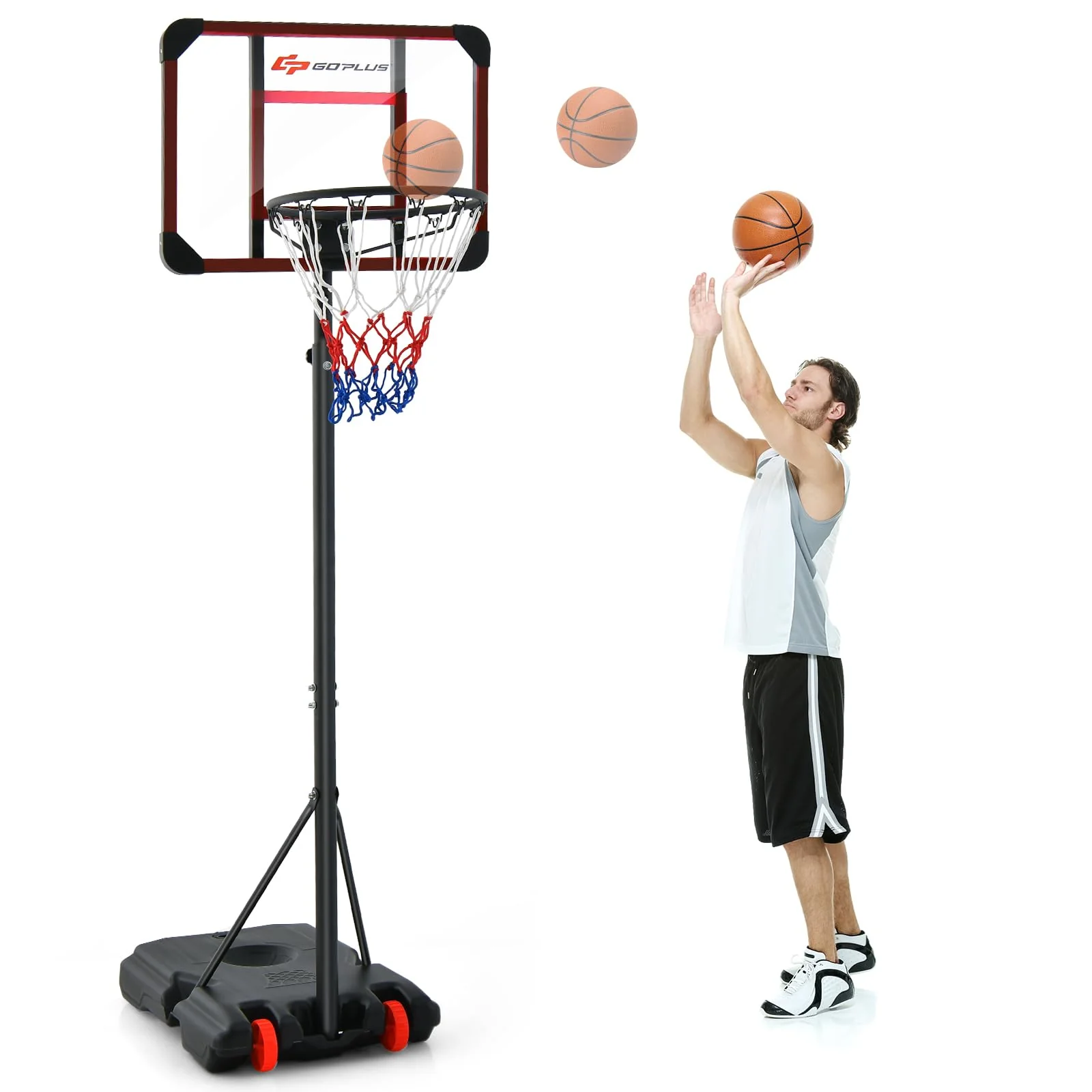Goplus Height Adjustable 6.3 FT-8.1 FT Basketball Hoop Stand, Basketball Hoop & Goal Set with Wheel, Ball Storage