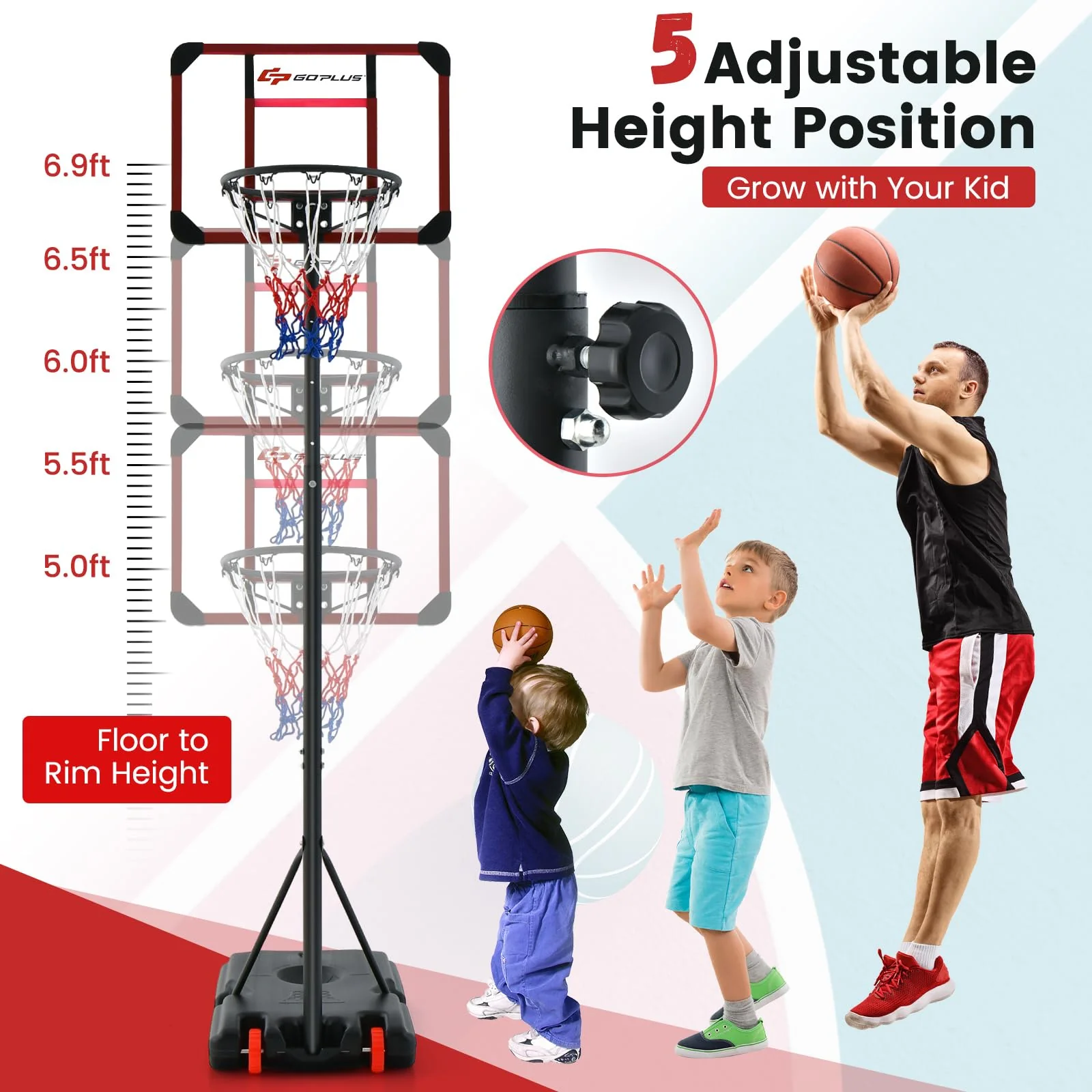 Goplus Height Adjustable 6.3 FT-8.1 FT Basketball Hoop Stand, Basketball Hoop & Goal Set with Wheel, Ball Storage - Image 2