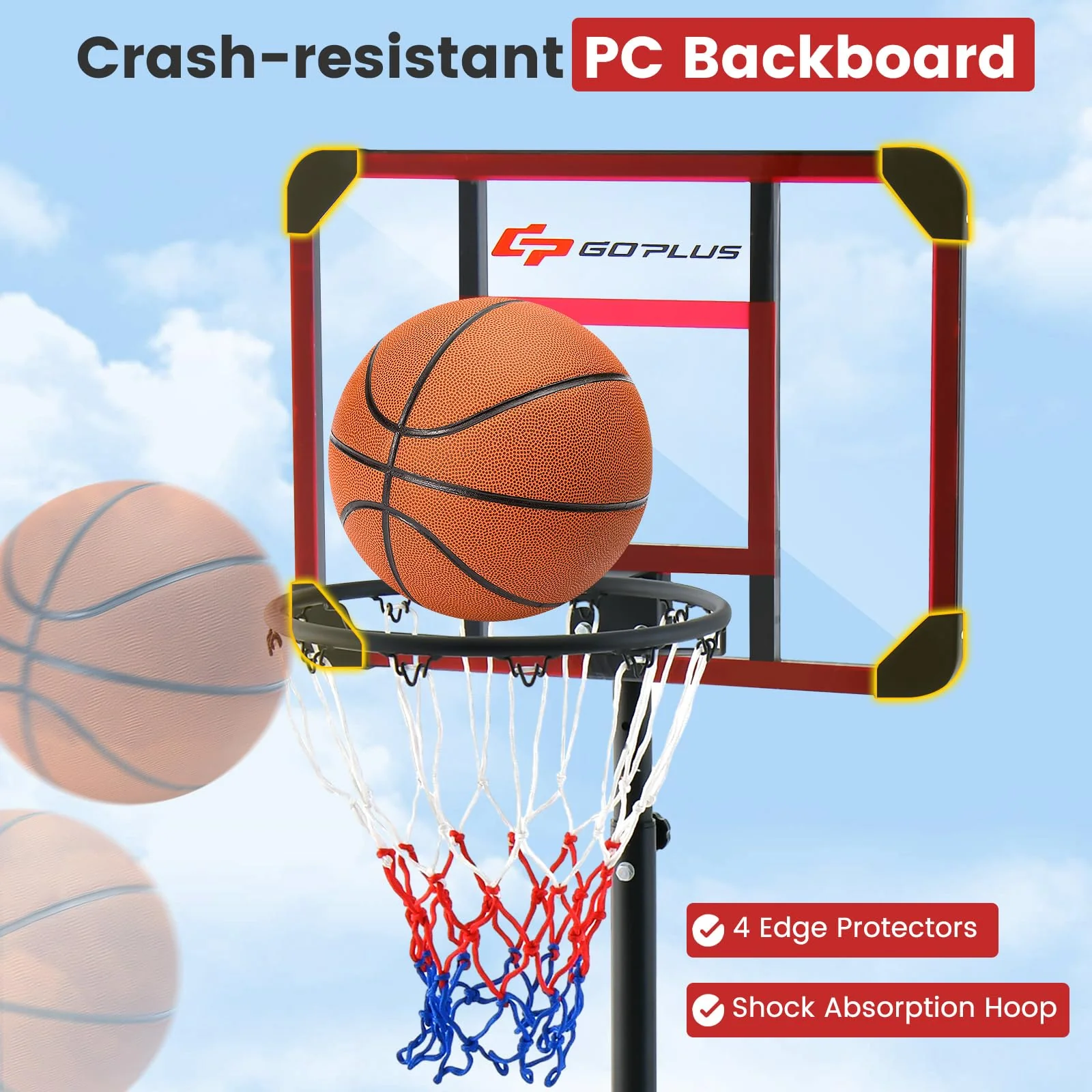 Goplus Height Adjustable 6.3 FT-8.1 FT Basketball Hoop Stand, Basketball Hoop & Goal Set with Wheel, Ball Storage - Image 4