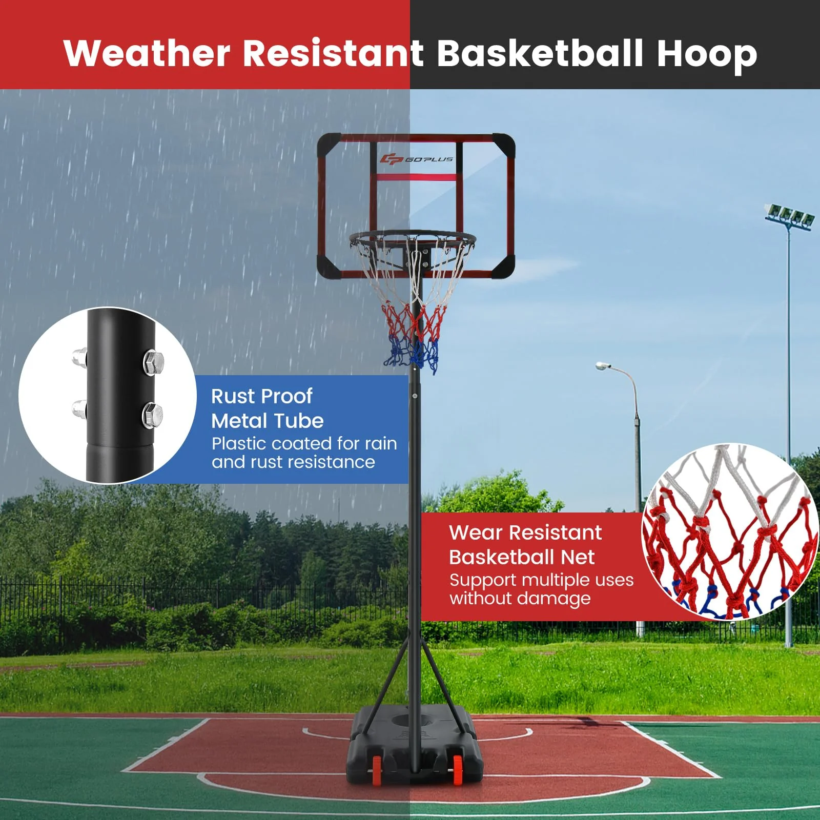 Goplus Height Adjustable 6.3 FT-8.1 FT Basketball Hoop Stand, Basketball Hoop & Goal Set with Wheel, Ball Storage - Image 5