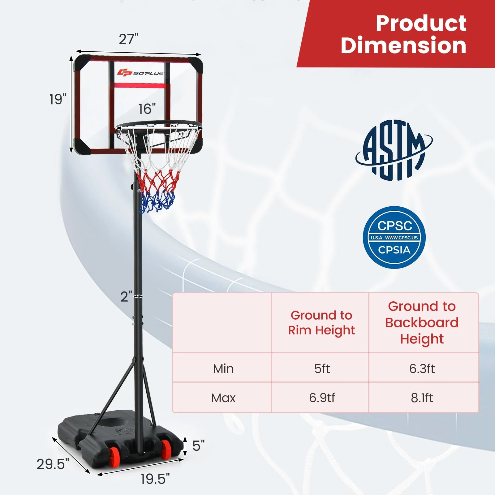 Goplus Height Adjustable 6.3 FT-8.1 FT Basketball Hoop Stand, Basketball Hoop & Goal Set with Wheel, Ball Storage - Image 6