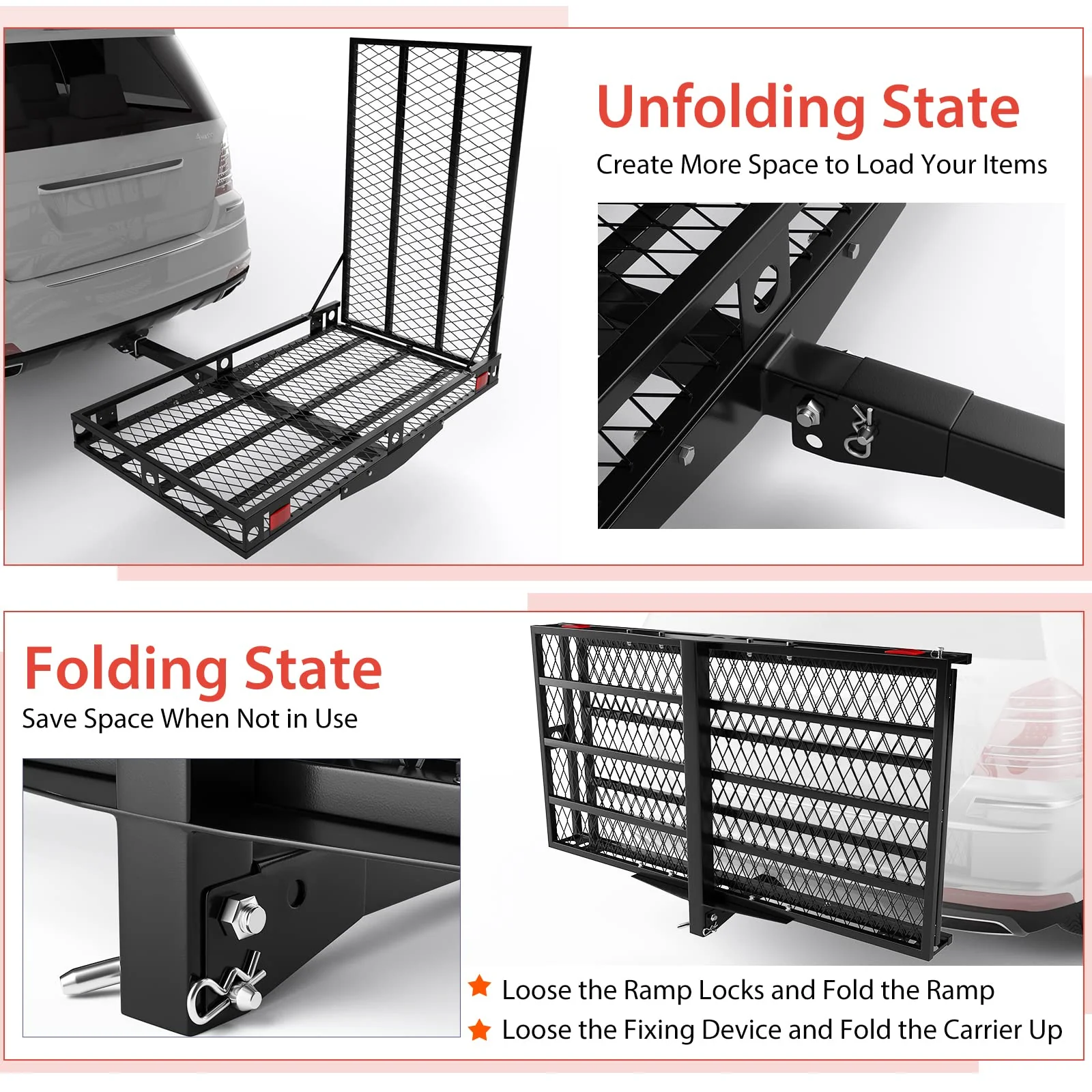 Goplus Hitch Mount Wheelchair Carrier, Mobility Scooter Loading Ramp with 2 Tie Down Straps - Image 3