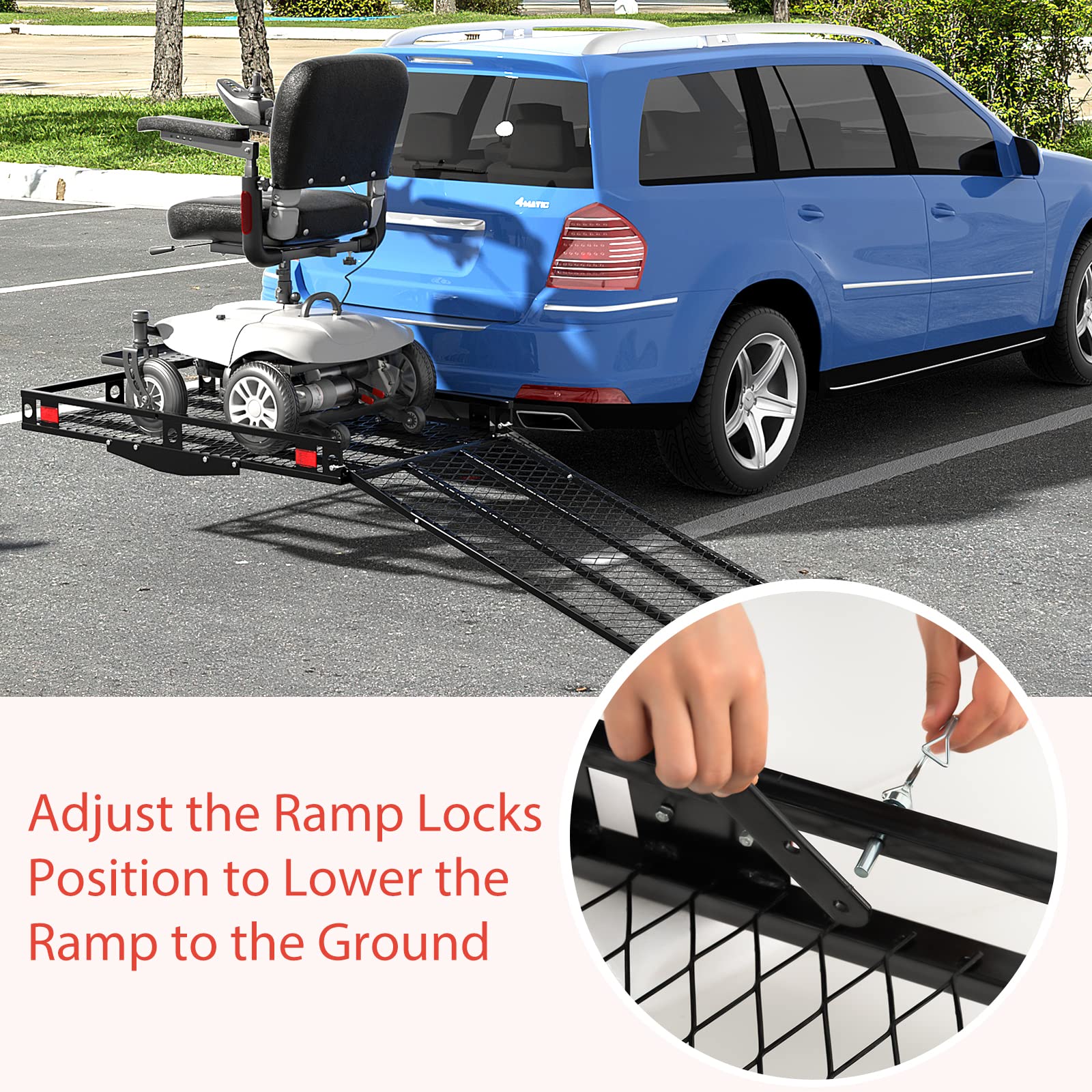 Goplus Hitch Mount Wheelchair Carrier, Mobility Scooter Loading Ramp with 2 Tie Down Straps - Image 8